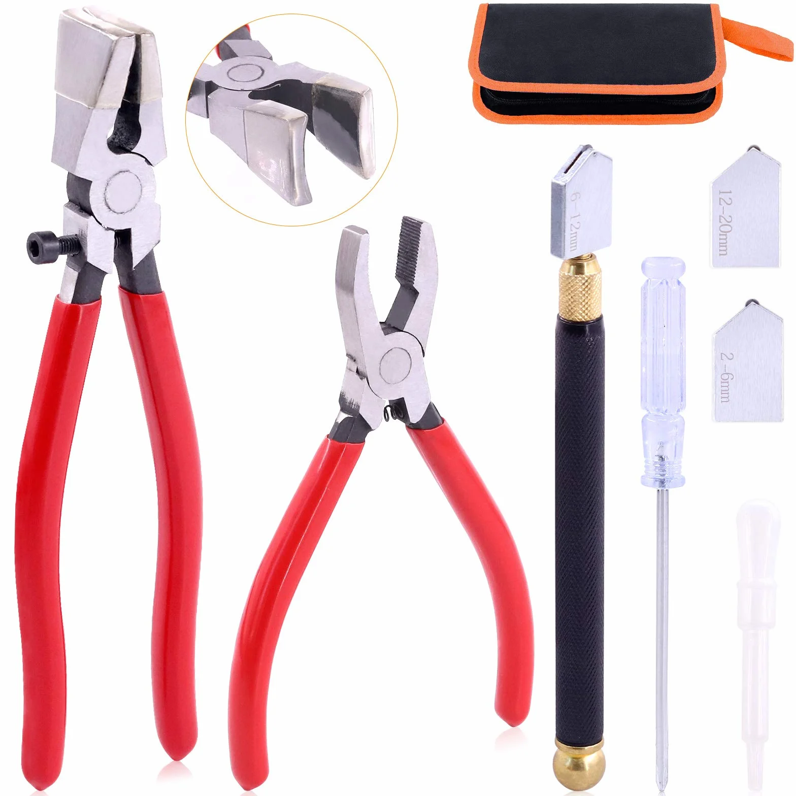 Set di 3 pinze per rottura del vetro e kit di taglierine, utensili da taglio per vetro resistente con punta in gomma, ideali per vetrate, mosaici, fusibili, rotture