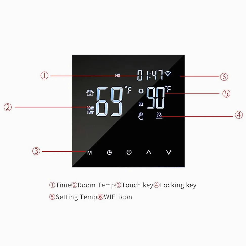 Termostato WiFi, Termostato Termostato Intelligente Programmabile, Termostato Smart per Caldaia, Compatibile con Alexa e Google Home, Nero