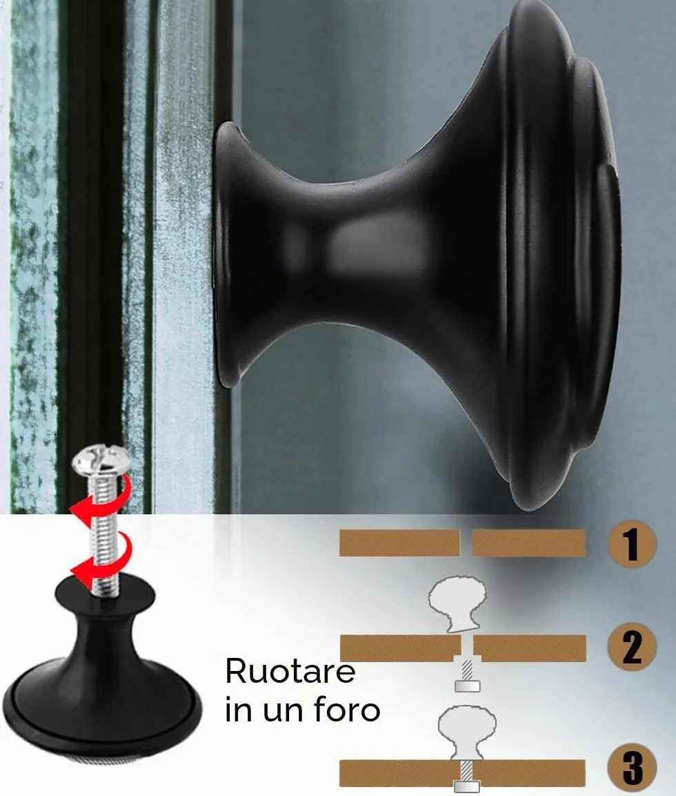 Pomelli Rotondi per Armadi in Acciaio Inossidabile Nero 30 mm, 25 Pezzi con Viti di Montaggio