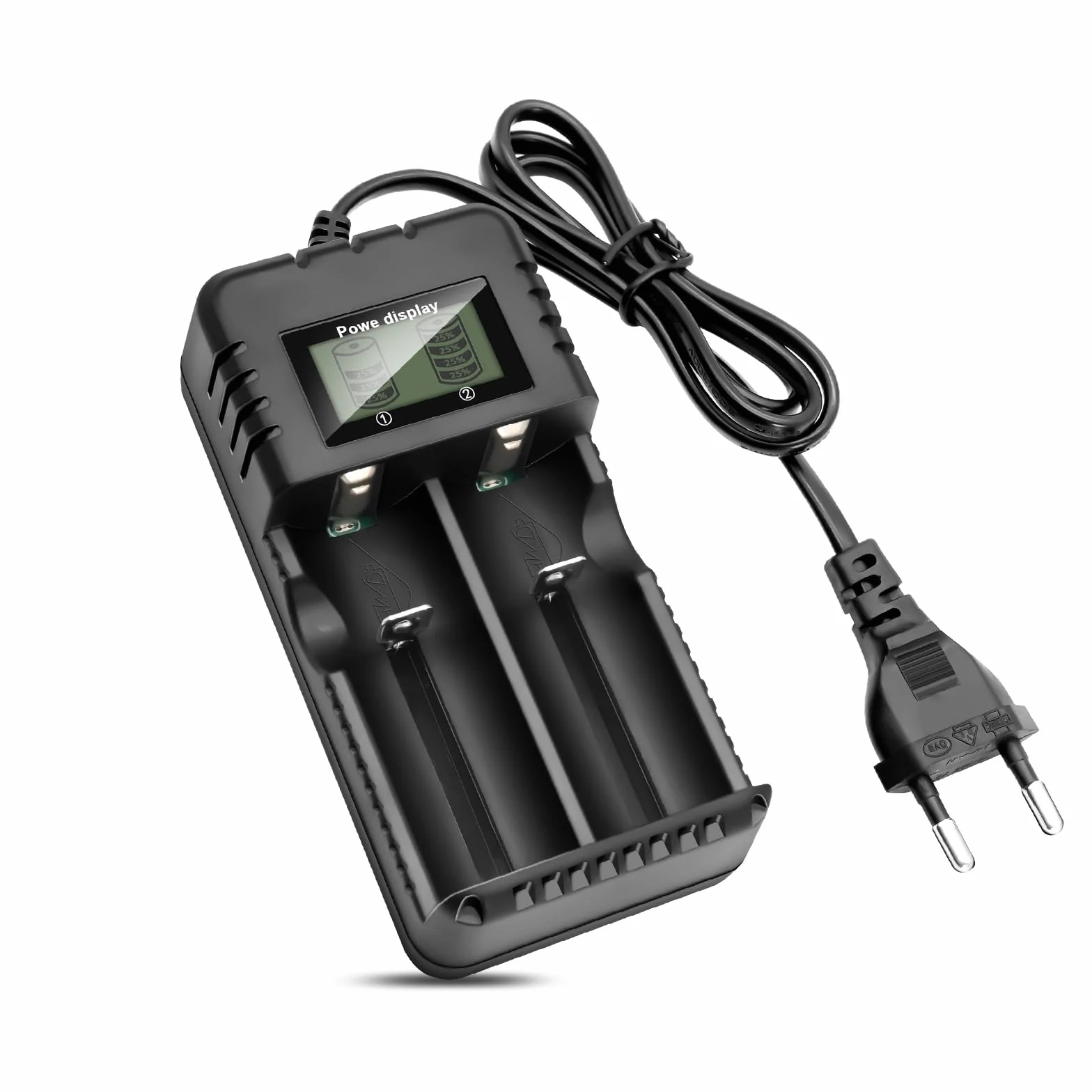 Caricabatterie agli Ioni di Litio a 2 Slot, LCD Caricabatterie Ricarica Rapida Intelligente per una Varietà di Batterie agli Ioni di Litio da 3,7 V, 26650/18650/14500/16340 (Small)