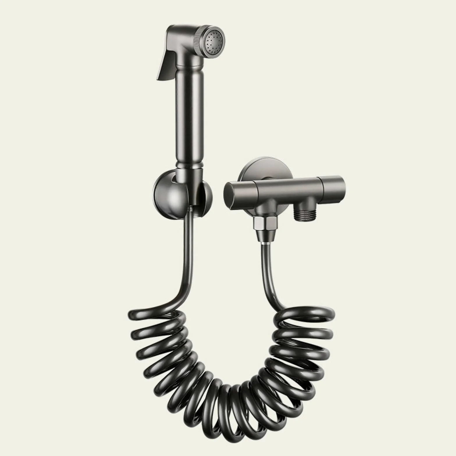 Doccetta per Bidet In Ottone Montaggio A Parete Solo Acqua Fredda | WC Collegabile con Doppia Uscita Adatto per La Pulizia Del Bagno,Grigio Canna Di Fucile