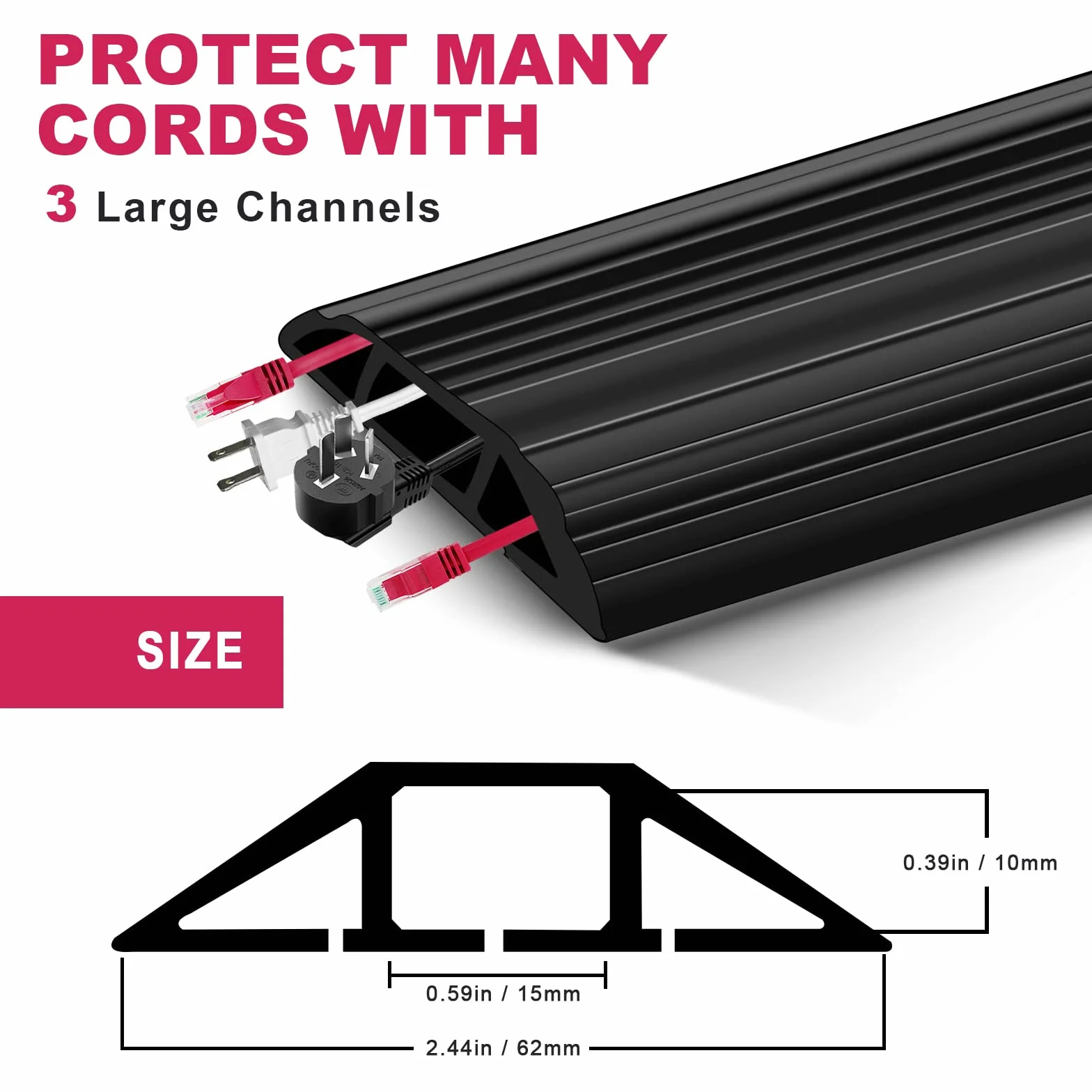 Canalina Pavimento 3 Canali PVC 4.5m Nero Protezione Cavi Antinciampo