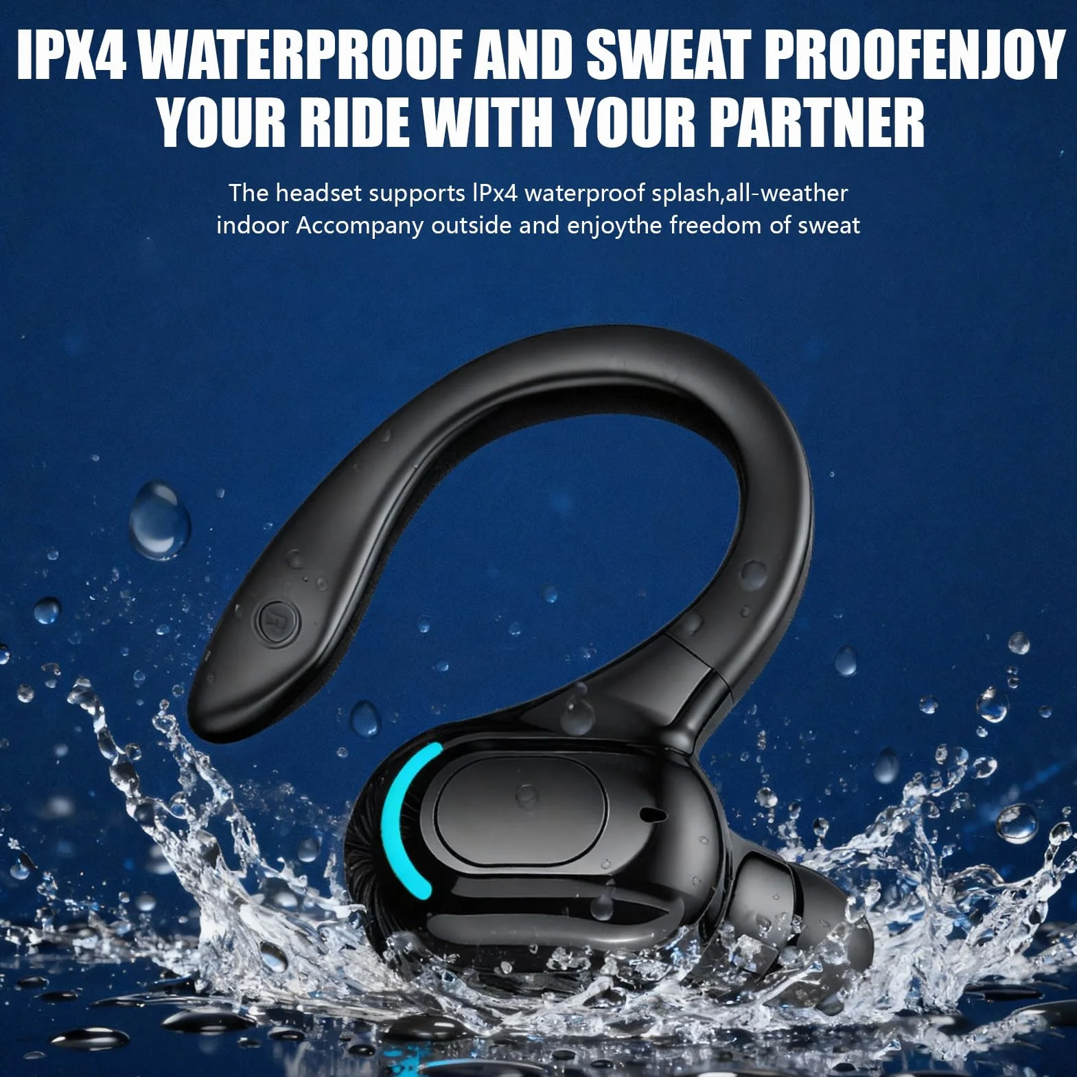 Auricolare mono Bluetooth wireless, durata della batteria di 20 ore, kit vivavoce V5.2 con microfono con cancellazione del rumore per Android, PC, ufficio, sport, auricolare rotante a 360°