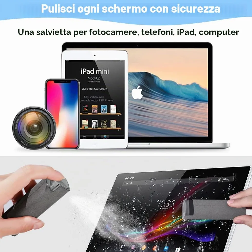 REFORUNG 3 Pz Pulitore per Schermo a Prova di Impronte Digitali 2 in1 Spray Detergente per Schermo del Telefono 2 in 1 Bottiglia Spray Pulisci Schermo e Panno per Tutti i Telefoni, Superficie in Vetro