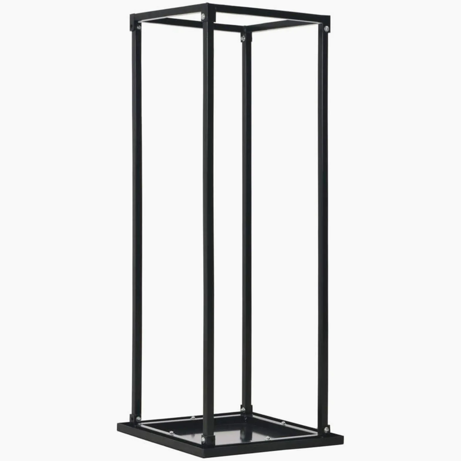 Portalegna con base nera 37x37x113 cm in acciaio, portalegna, scaffale portalegna, portalegna in metallo con ventilazione for esterni o interni, set portalegna