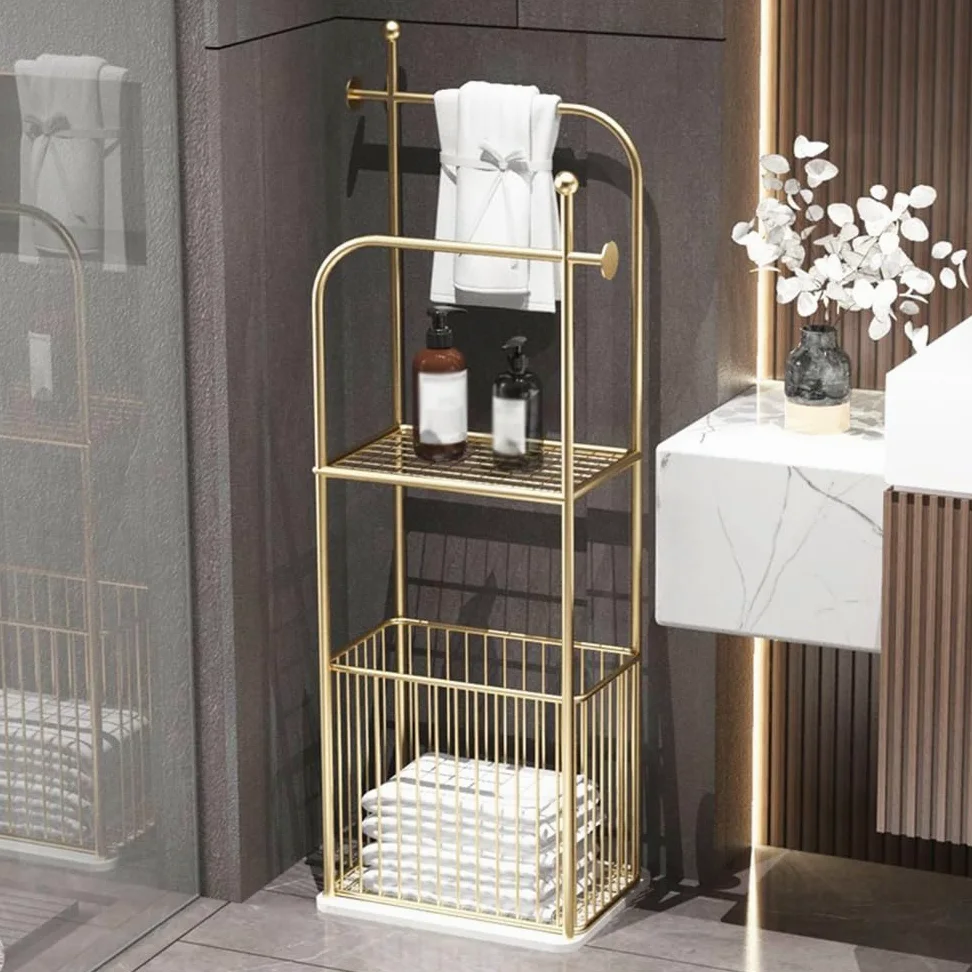 Indipendente Portasciugamani Portaoggetti da bagno moderno in metallo terra Portasciugamani(Gold)