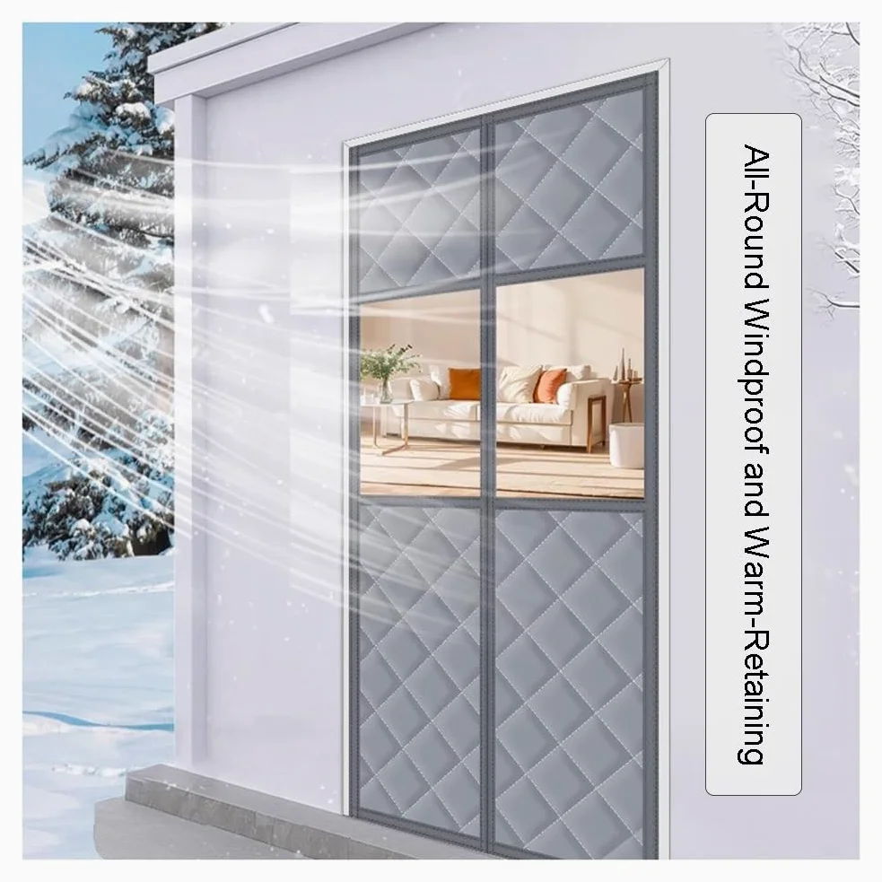Tenda isolante termica in tessuto Oxford, copertura per porta d'ingresso, chiusura magnetica, tenda per porta francese (grigio, 80 x 205 cm)