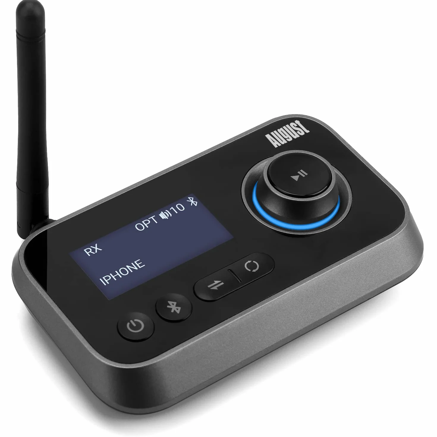 August MR280 Trasmettitore Bluetooth per TV, Trasmettitore Ricevitore Adattatore Bluetooth 5.0 per PC Cuffie, HIFI, Bassa Latenza con Multipunto, Modalità Bypass - AUX Jack RCA Ottico USB-C