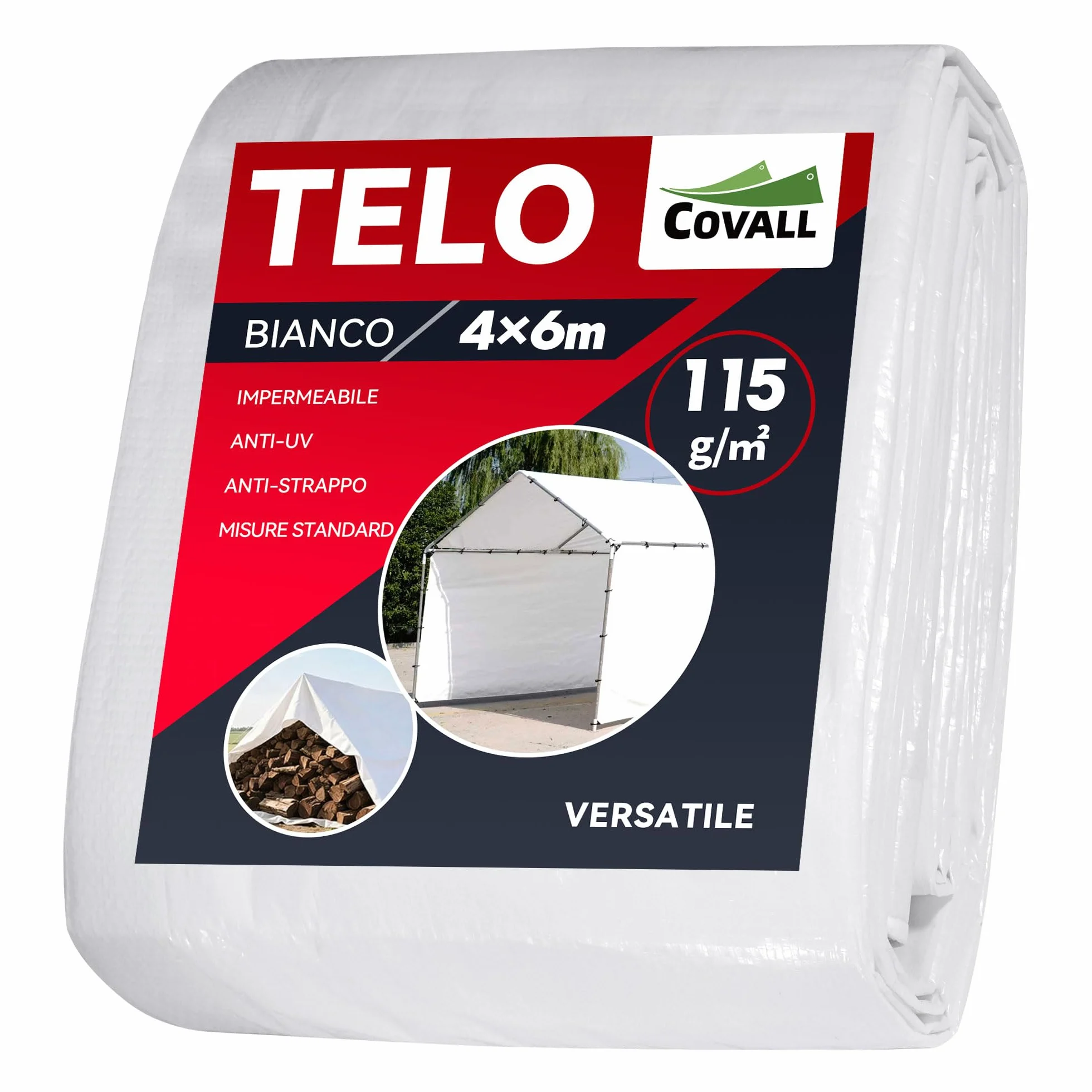 Telone Impermeabile per Esterno 4x6m, HDPE 115g/㎡ Rinforzato con Occhielli, Anti-UV, Copertura per Piscina, Auto, Mobili da Giardino, Bianco