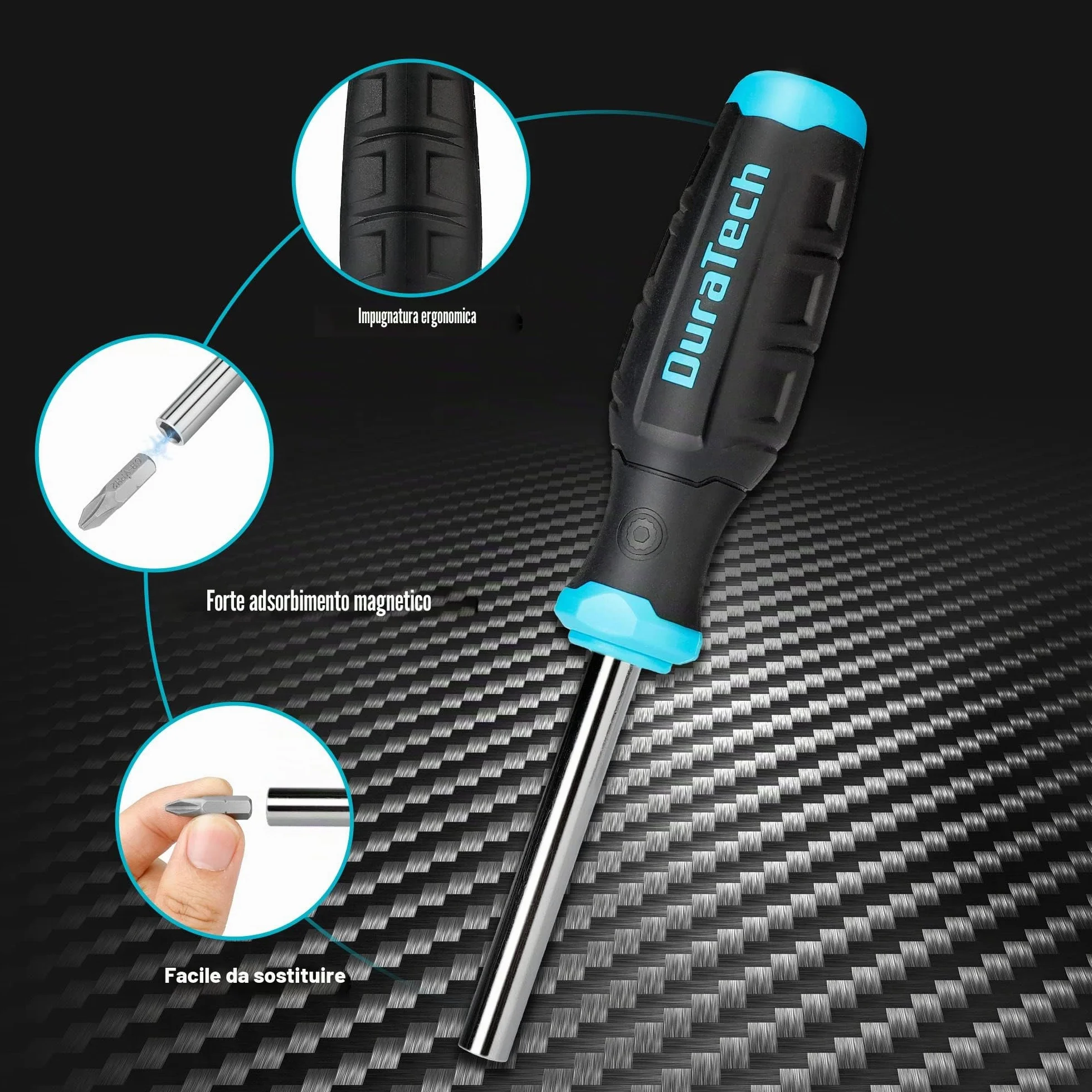 DURATECH Set di Cacciaviti 60 in 1, Set di Cacciaviti Multifunzionali (Piatta, Phillips, Torx, Hex), Design di Stoccaggio, Adatto alla Manutenzione delle Macchine e alle Riparazioni Quotidiane
