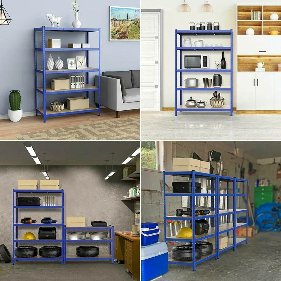 Scaffalatura per carichi pesanti, in metallo, per garage, officina, scaffalatura in metallo, scaffalatura a 5 ripiani, scaffale regolabile in MDF, 200 x 100 x 50 cm (A x L x P)