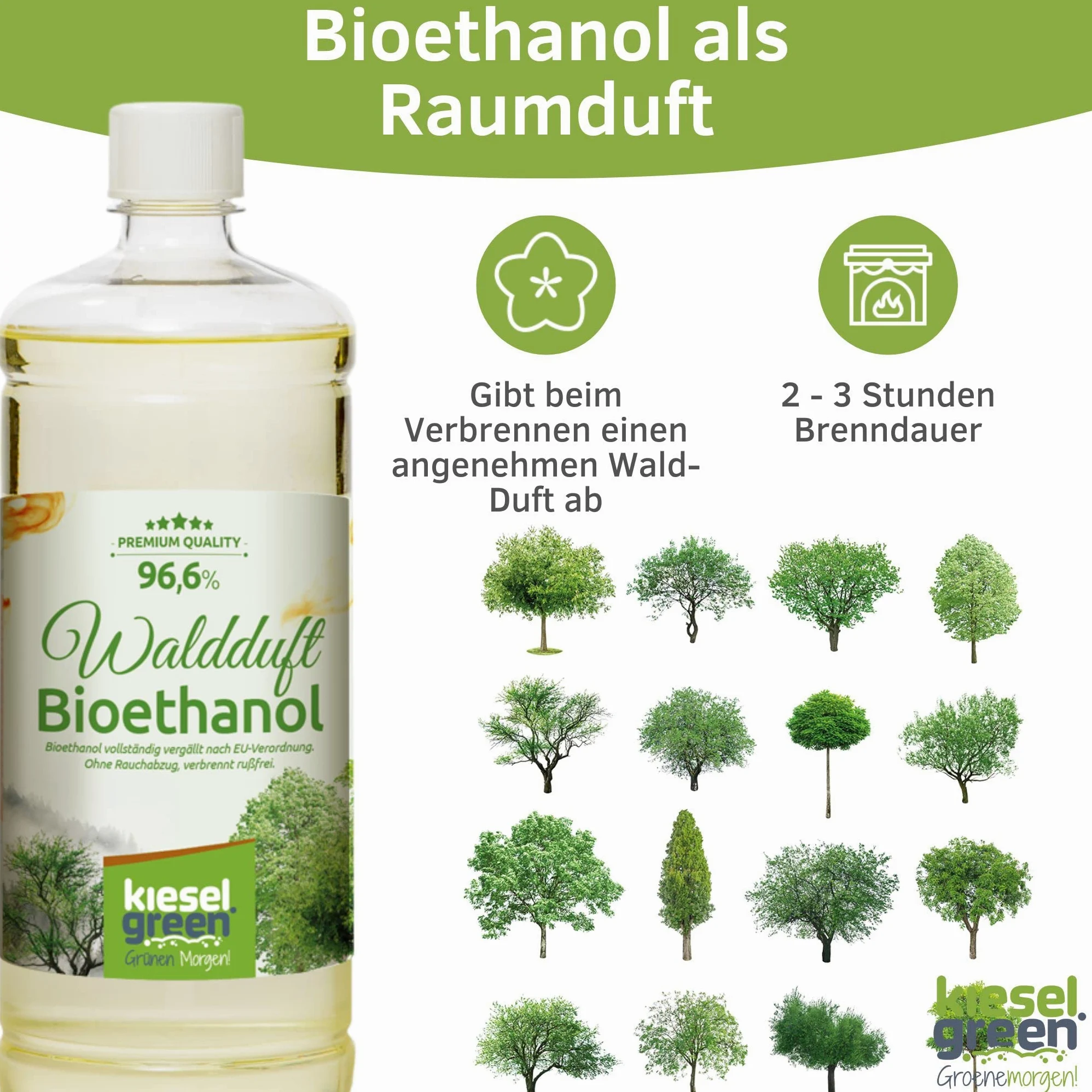Bioetanolo con fragranza, set da 24 x 1 litro per camino a etanolo – Camino a etanolo bio di alta qualità per interni o bioetanolo da tavolo... (profumo della foresta)