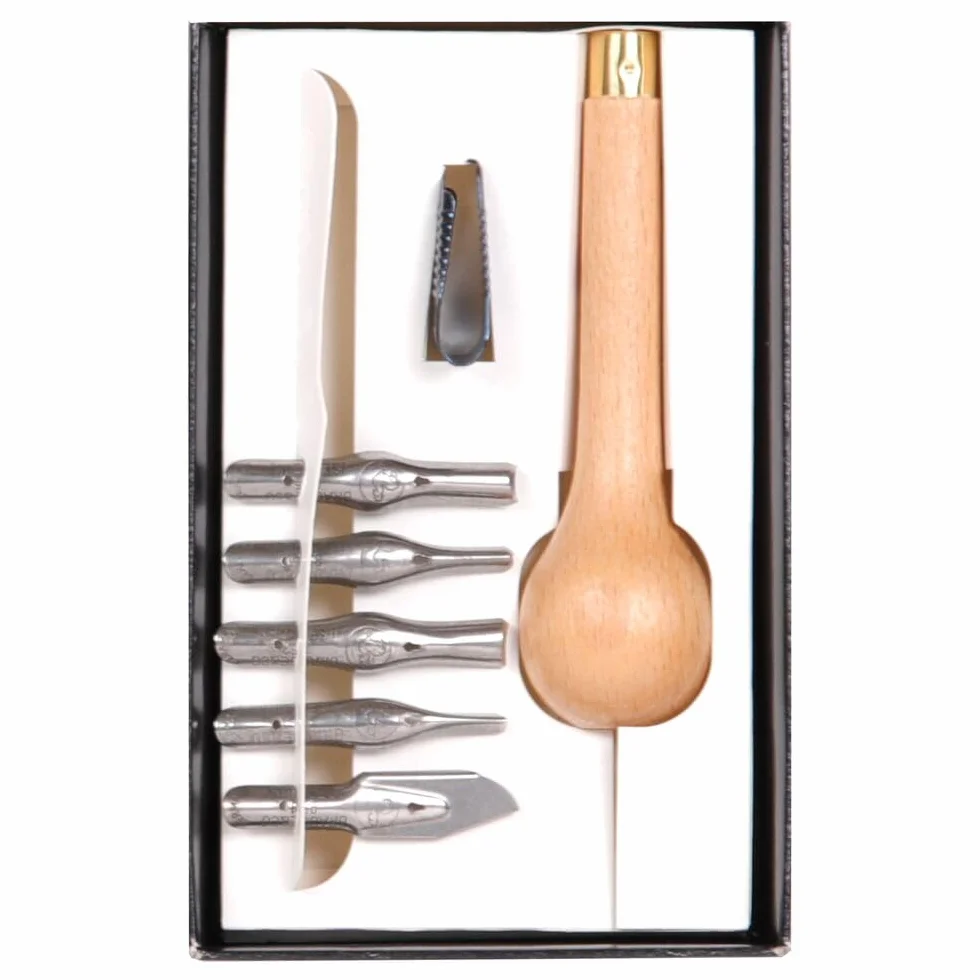 Brause 891B - Kit di apprendimento della linoleografia che comprende un manico in legno, 5 sgorbie e un estrattore