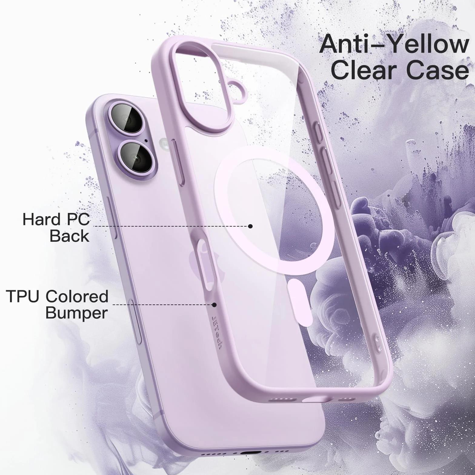 JETech Cover Magnetica per iPhone 17 6,3 Pollici Compatibile con MagSafe, Antiurto Paraurti Custodia, Solida Colore Opaco TPU Telaio, Anti-Graffio Retro Trasparente (Lavanda)
