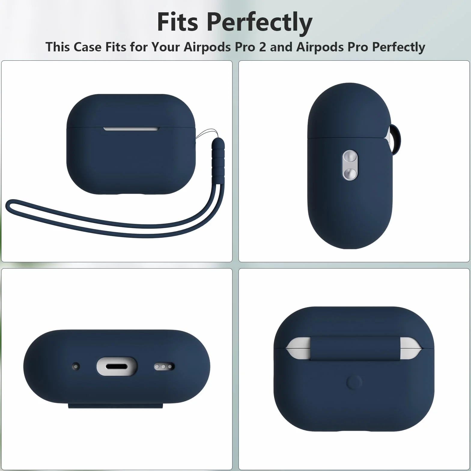 Custodia Case Compatibile con AirPods Pro 2/1 2023/2022/2019 con Kit di Pulizia e Cordino in Silicone, Case Cover Protettiva Premium in Silicone per AirPods Pro 2a/1a Generazione, Midnight Blue