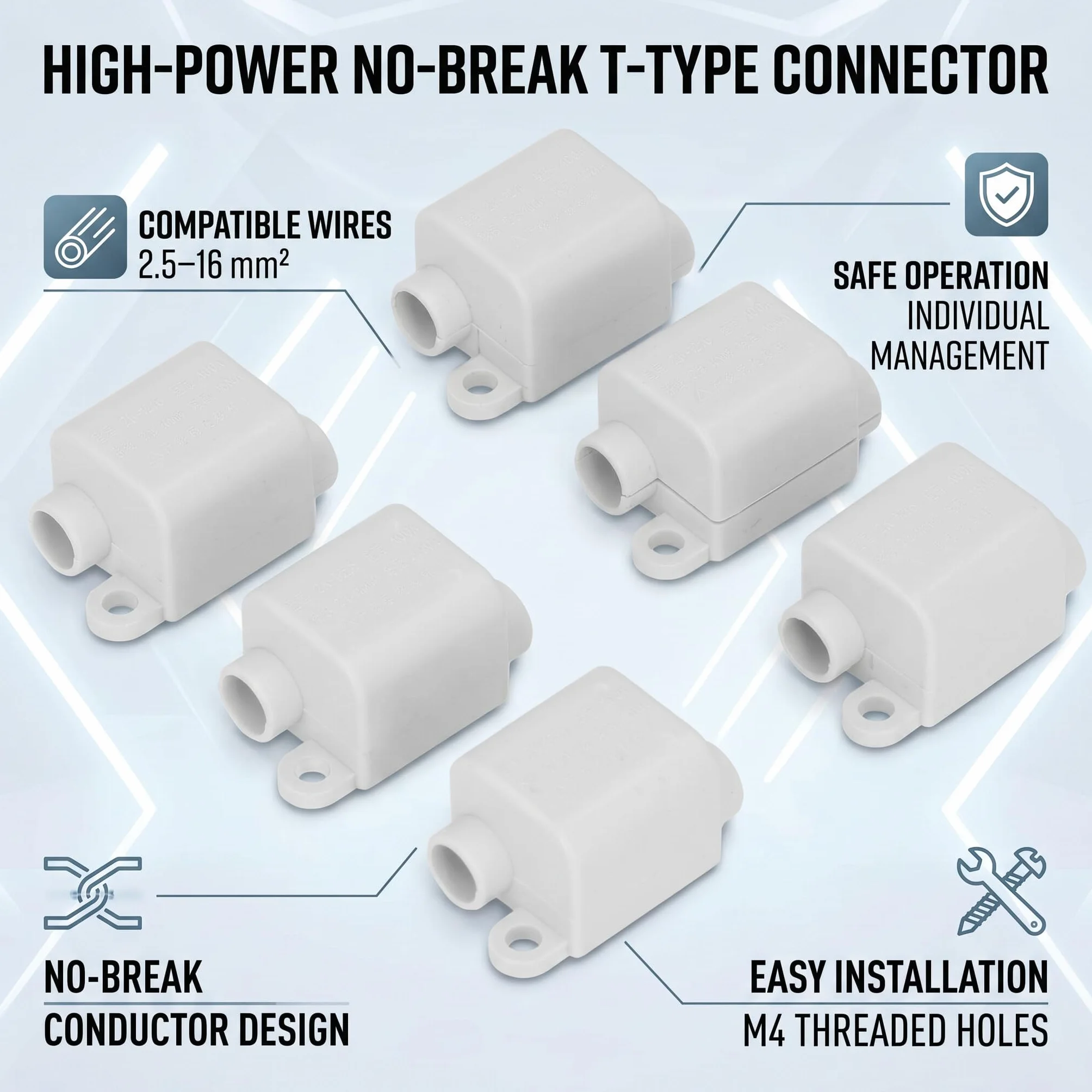 6 Pezzi Tipo T Connettore Splitter Cavo Ad Alta Potenza Spina a 3 Vie Scatola di Giunzione Linea 1000 V 100 A ZK‑1216