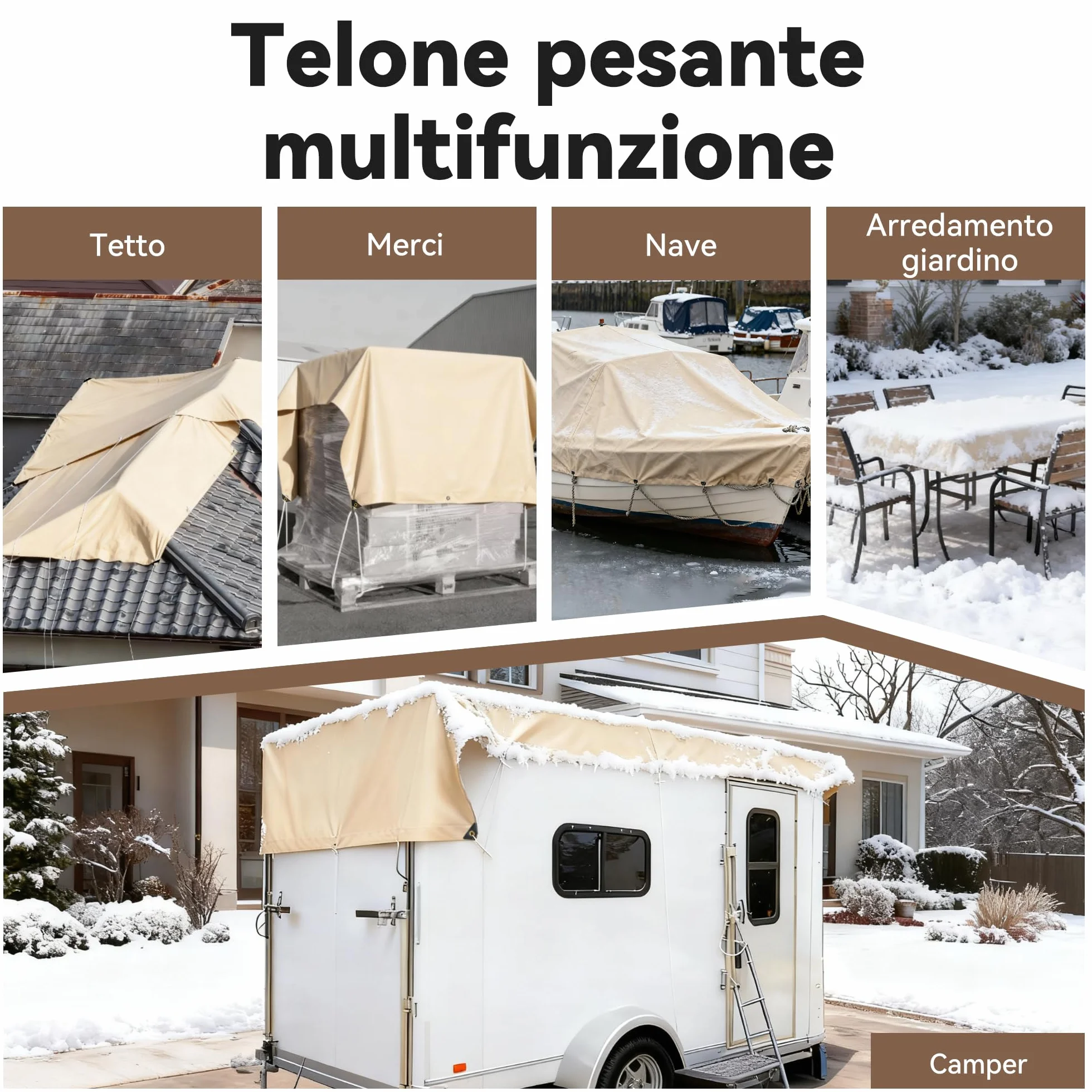 Telo Impermeabile Esterno 210g/m² 4x5m-Telone con Occhielli Rinforzati, Protezione UV, Adatto a Tutte le Stagioni-Ideale per Cantiere Edile, Copertura Legna, Campeggio e Uso All'apertoPiscine