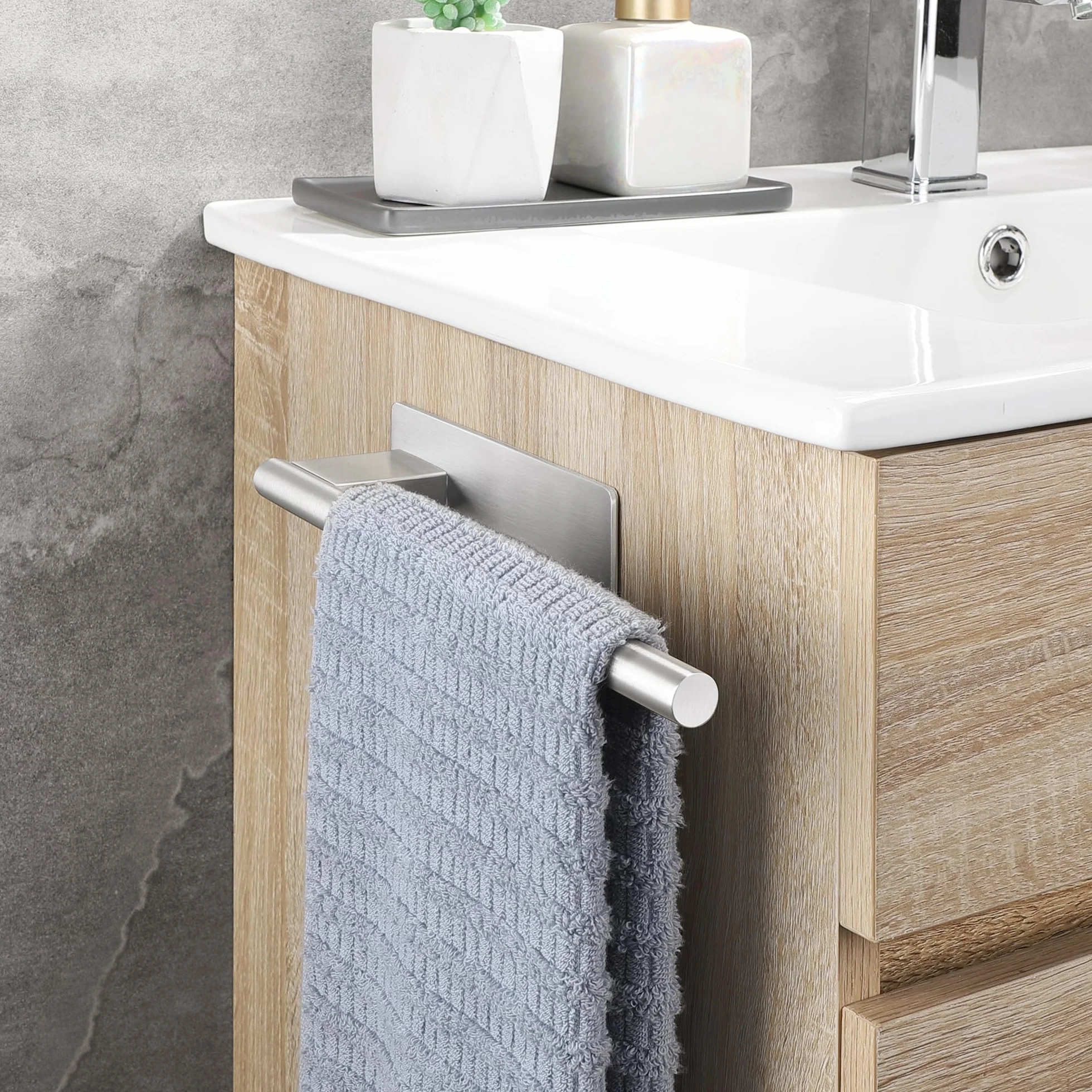 Porta Asciugamani Bagno Adesivo in Acciaio Inox Argento 22CM