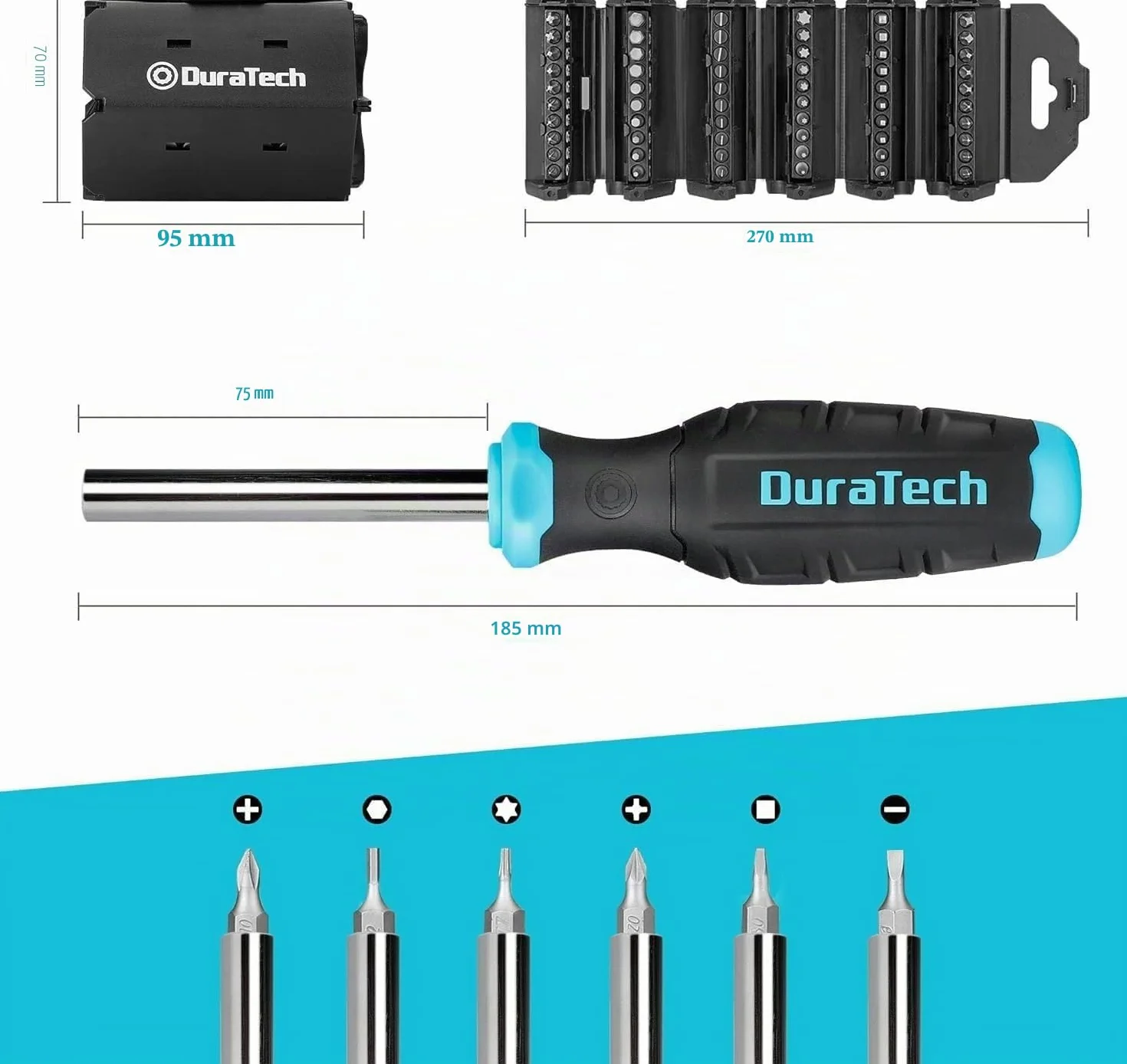 DURATECH Set di Cacciaviti 60 in 1, Set di Cacciaviti Multifunzionali (Piatta, Phillips, Torx, Hex), Design di Stoccaggio, Adatto alla Manutenzione delle Macchine e alle Riparazioni Quotidiane
