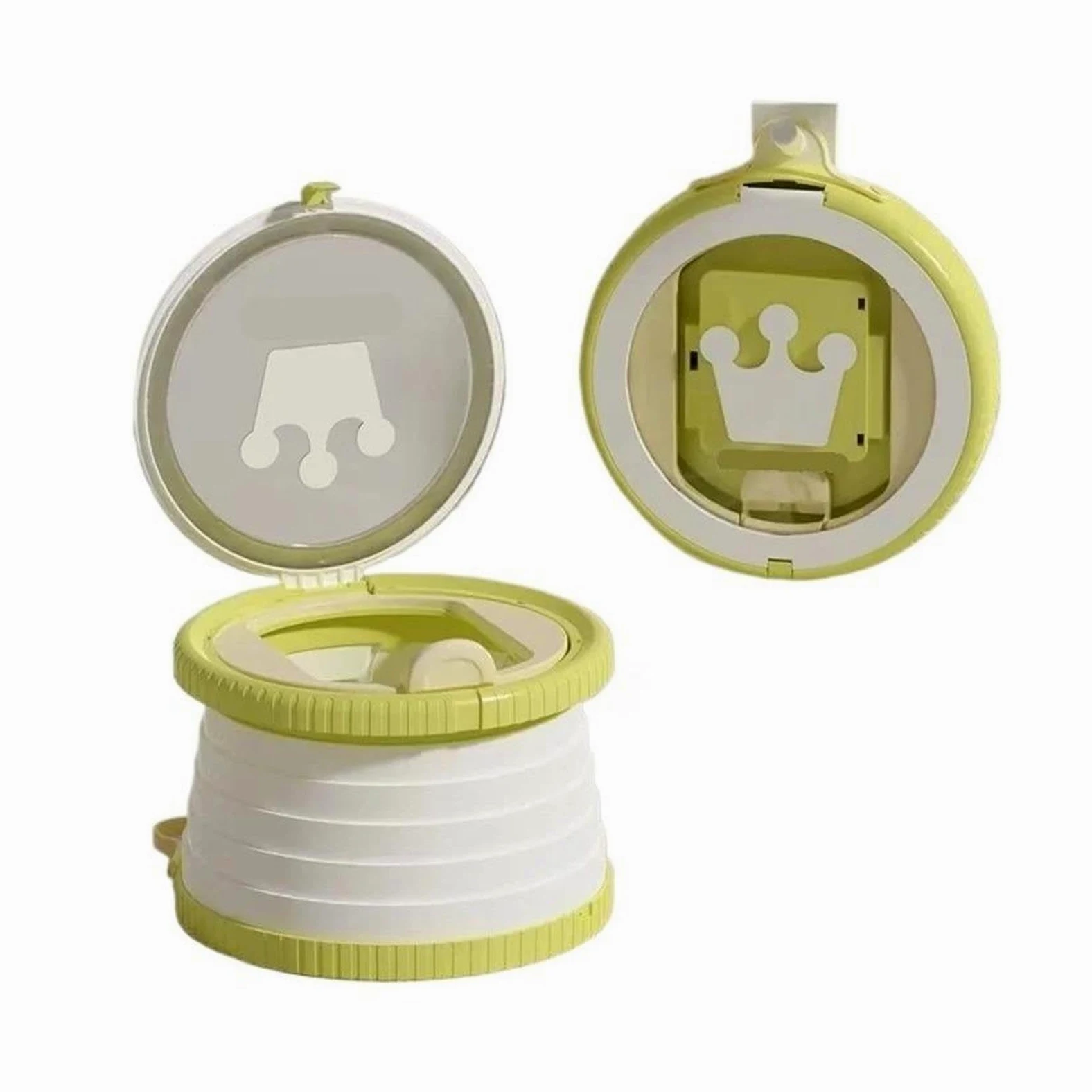 Toilette portatile vasino pieghevole a forma di cartone animato per viaggi di emergenza con borse(Green)