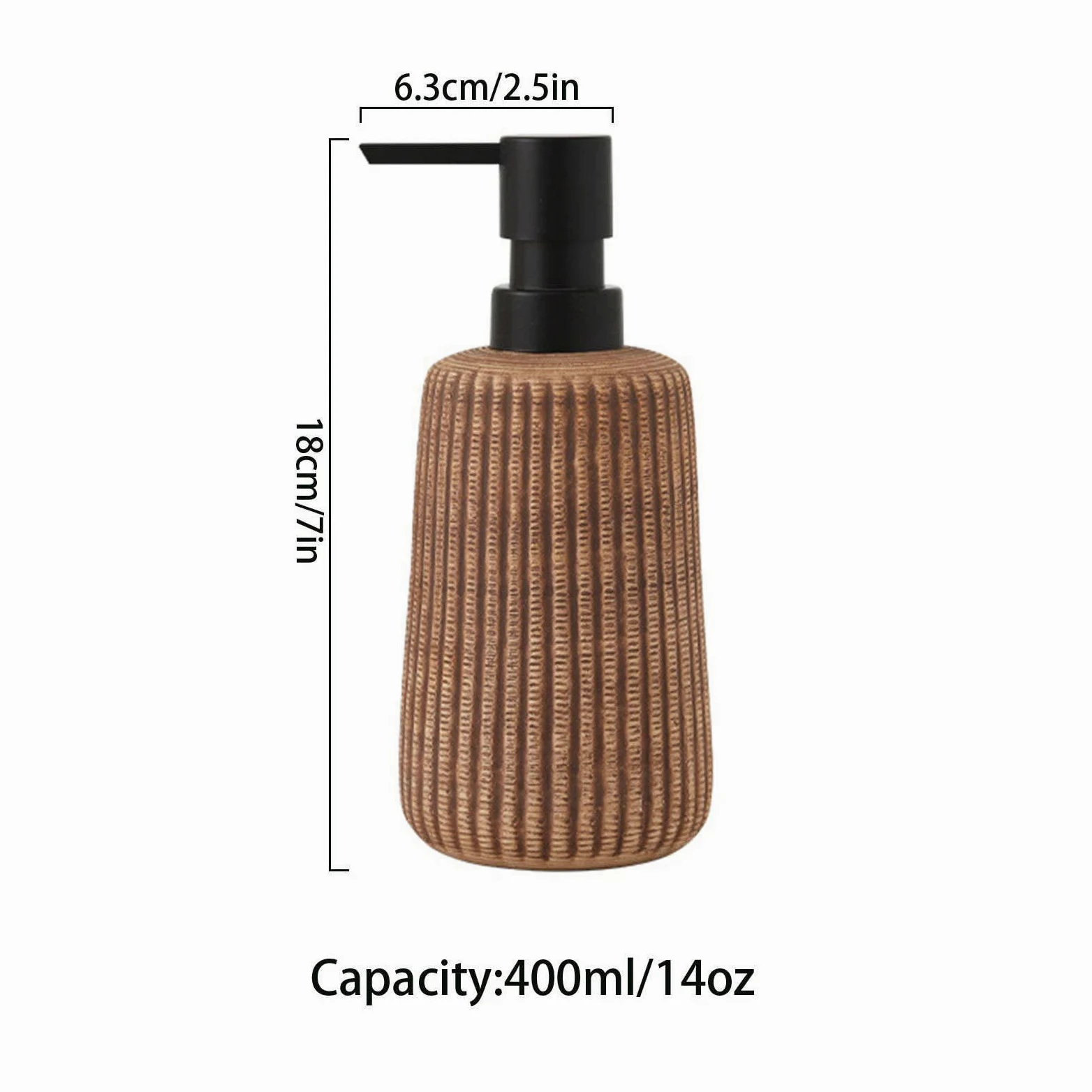dispenser per sapone, Distributore di sapone, distributore lozione in ceramica, for le mani, ricaricabile - bagno cucina marrone chiaro 400 ml/14 oz