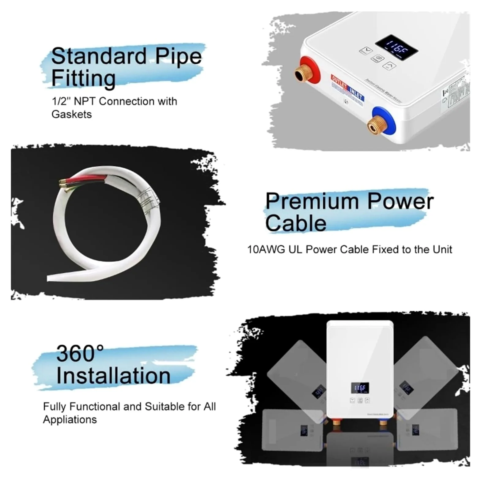 Scaldabagno Senza Serbatoio, Display Digitale Al Punto Di Utilizzo, Scaldacqua Elettrico Istantaneo Con Automodulazione, Protezione Da Surriscaldamento riscaldare rapidamente(White)