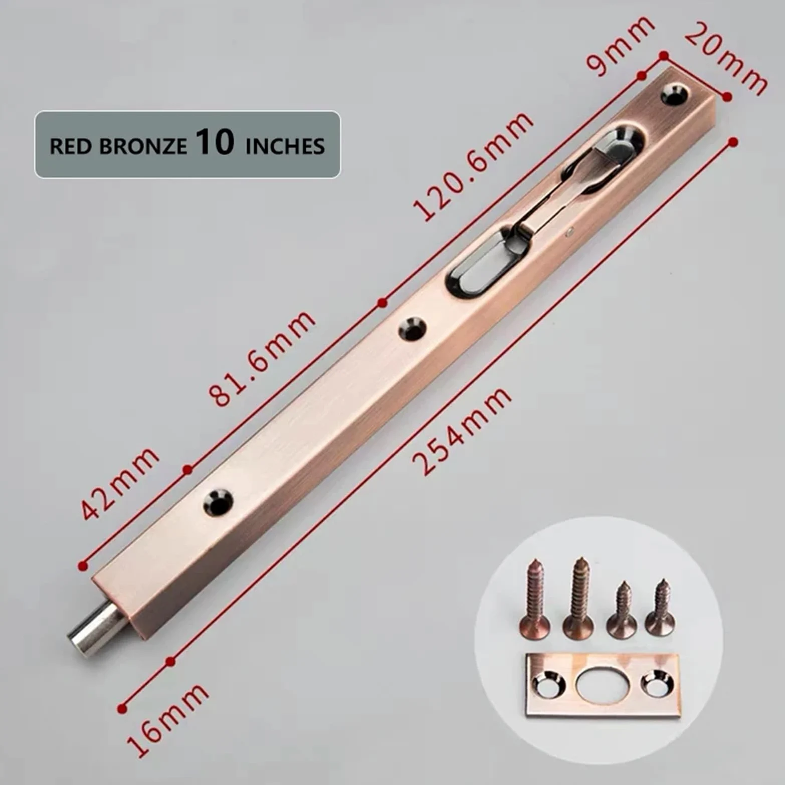 Chiavistello per porta in acciaio inox 304, a scomparsa, serratura scorrevole, a prova di polvere, per bagno (10 rosso antico)