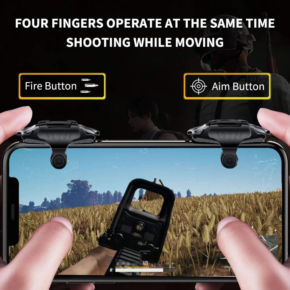 Newseego Trigger di Gioco Mobili PUBG, Controller Sensible per Smartphone L1R1 Pulsante di Gioco di Shoot&Aim Accessori di Telefono per Knives Out/PUBG/Rules of Survival per Android e iOS(1 Paio)-Nero