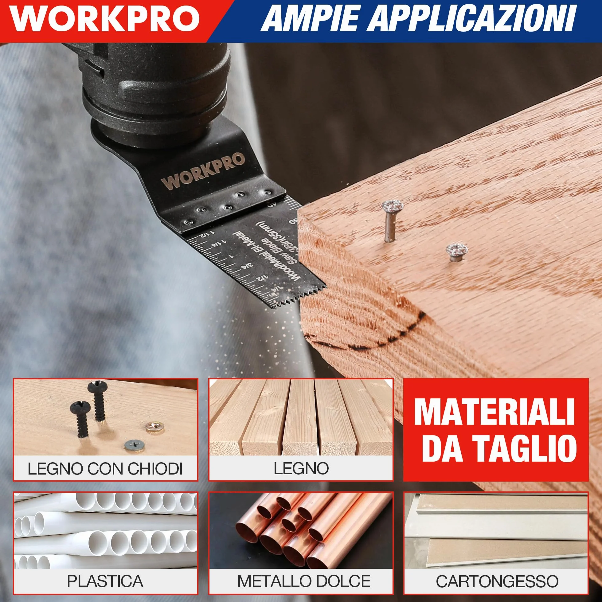 WORKPRO Lame Utensile Multifunzione 10 Pezzi, Lame Utensile Oscillanti Bi-Metallo Materiale, Accessori Oscillanti per Metallo Legno Plastica Cartongesso, Compatibile con la Maggior Parte delle Marche