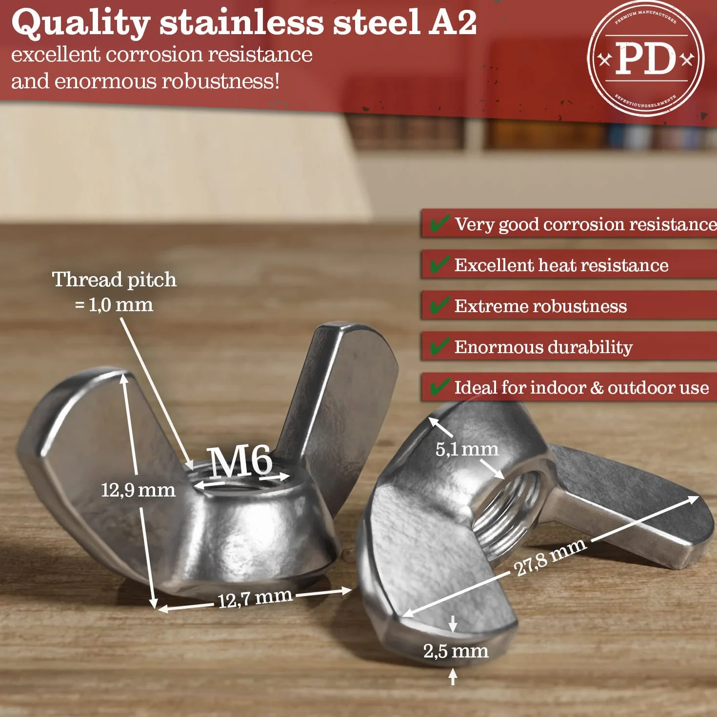 Dadi ad ala M6 DIN 315 acciaio inox A2 V2A 5 pezzi