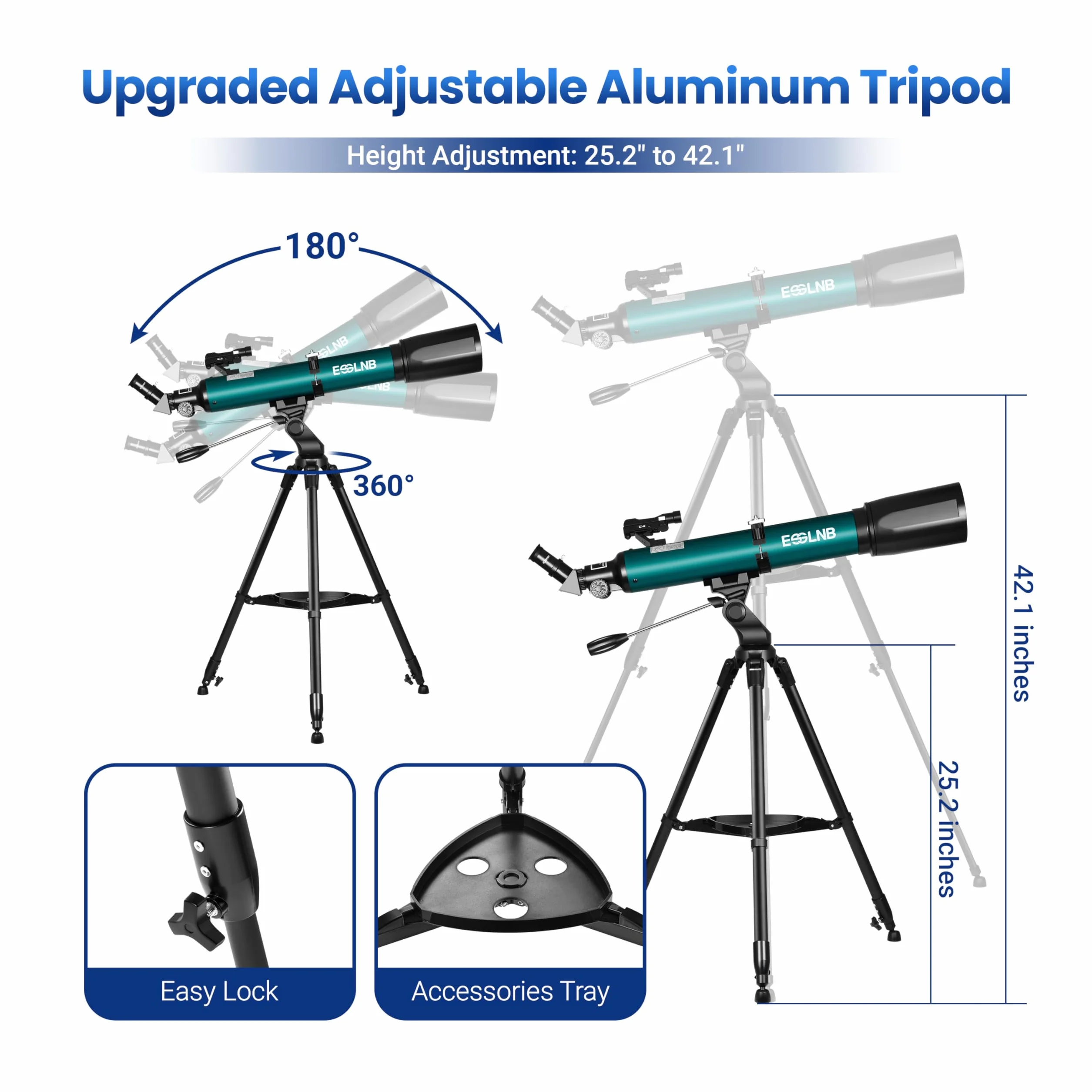 ESSLNB Telescopio 70080 Telescopio per Astronomia per Adulti con APP Stargazing Adattatore per Smartphone, Treppiede Regolabile, Mirino elettronico e Telecomando Wireless (Verde)