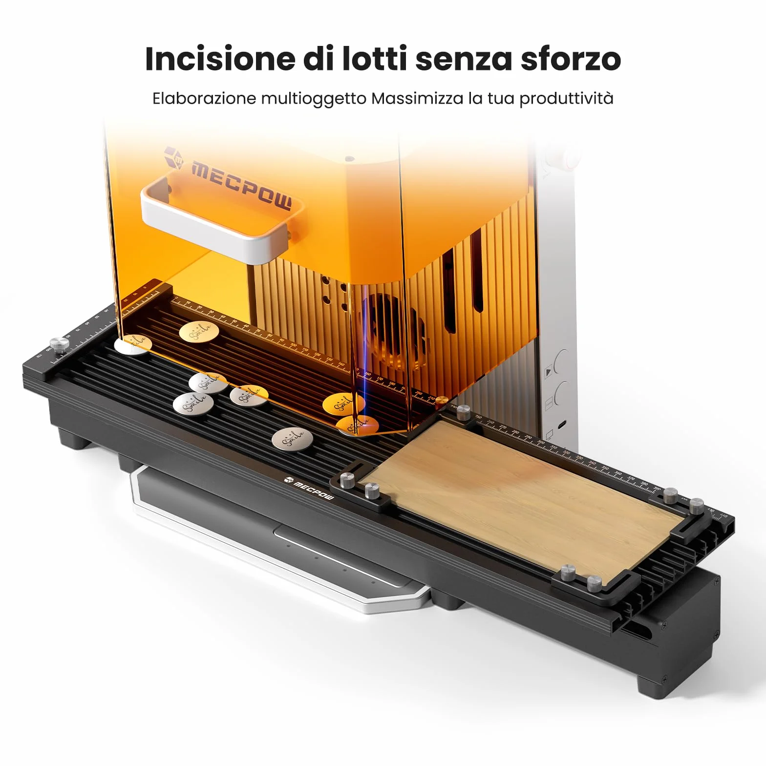 Estensione a Slitta per X1 Incisore Laser, Area Incisione 370 x 105 mm, 4 Morsetti
