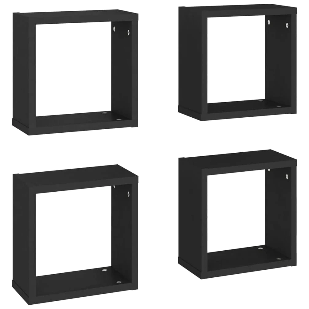 Scaffalature, mensole da parete e sporgenze, mensole cubiche da parete, 4 pezzi, nero, 30 x 15 x 30 cm