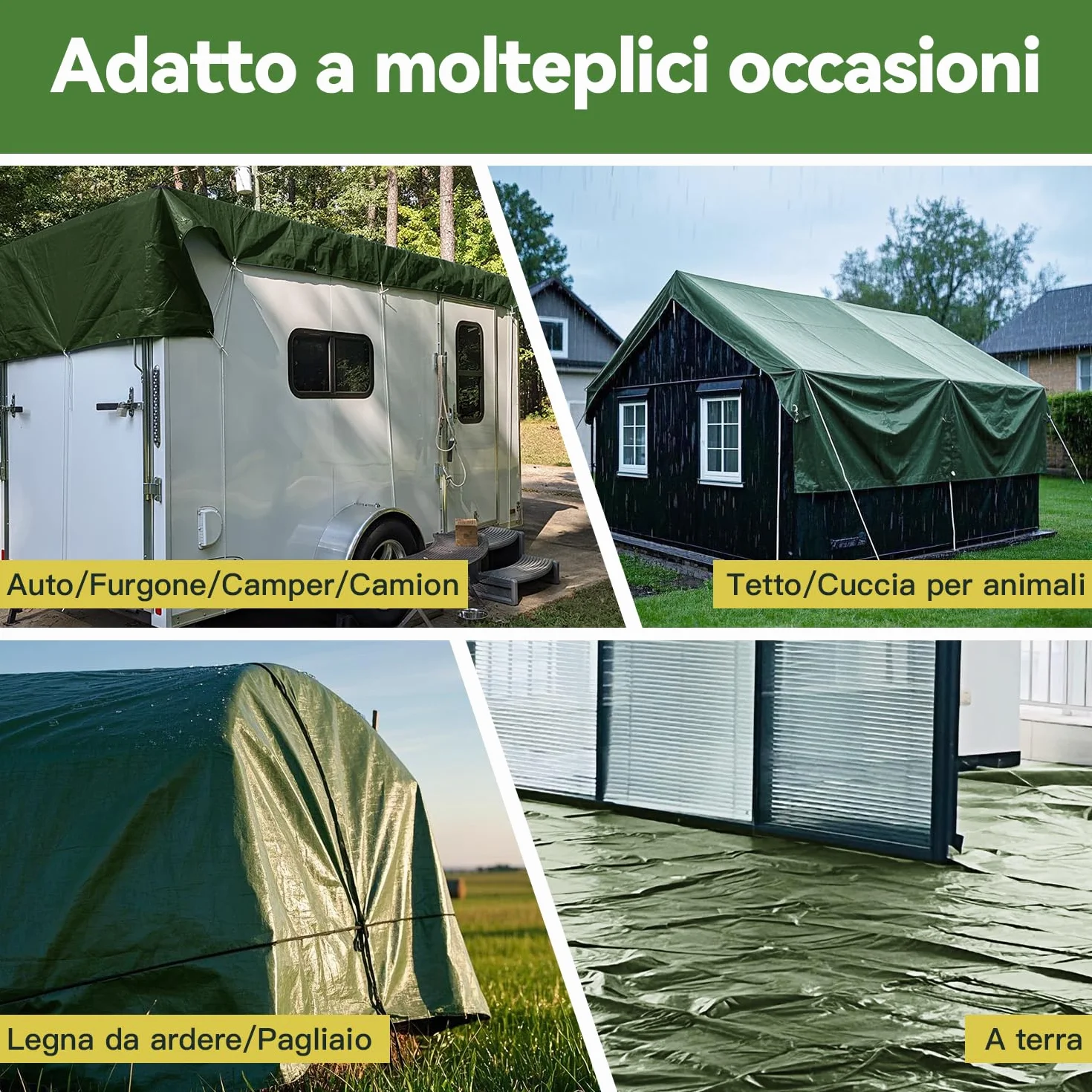 Telo Telone Teloni impermeabile 100g/m² Medio 3x3m Consolida fori di saldatura a secco Multiuso Resistenza a strappo tenda UV telone tetto barca camion Telone auto RV (verde)