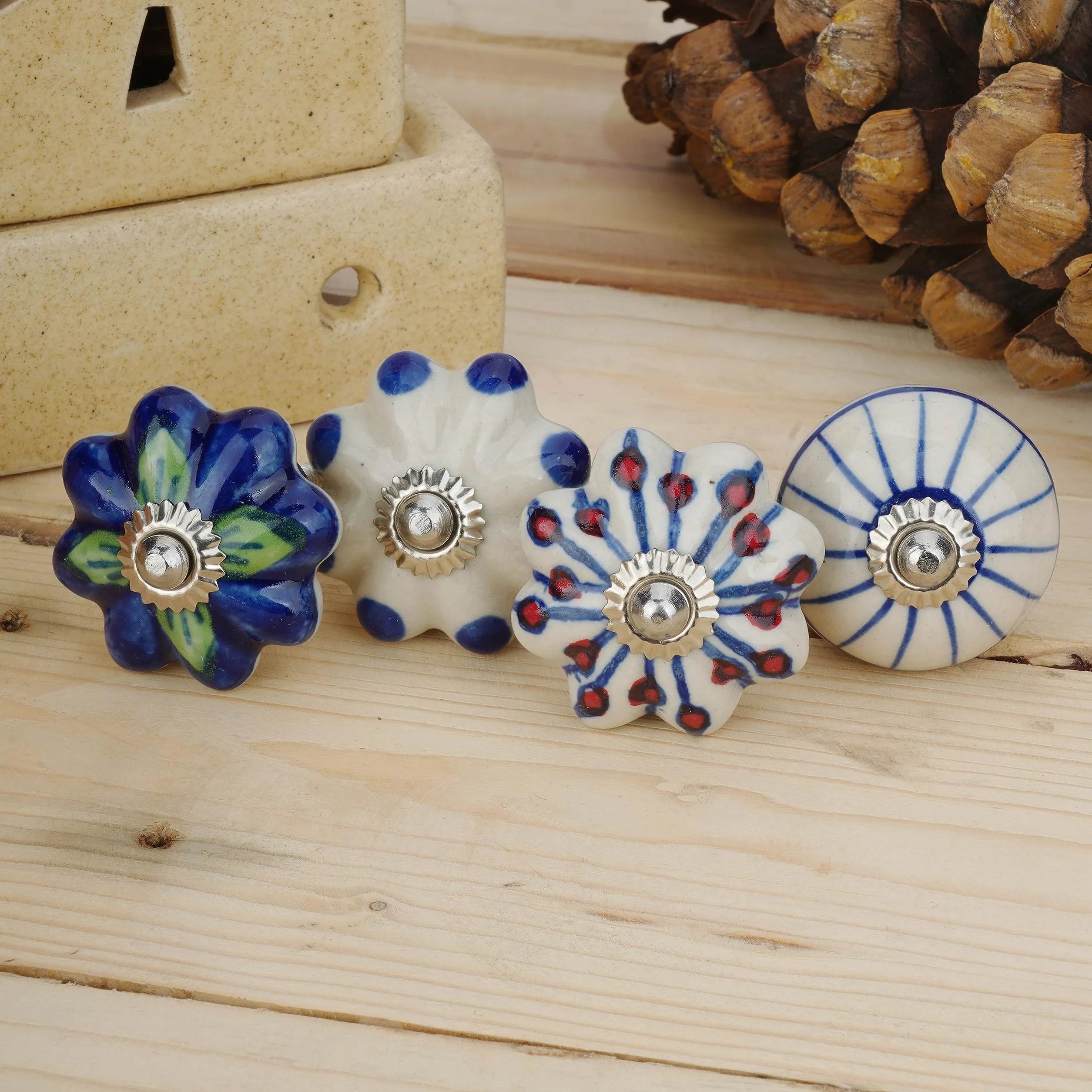 Set di 25 Pomelli in Ceramica Blu Colorati per Mobili da Cucina Armadietti da Bagno Cassettiere Decorativi Fatti a Mano