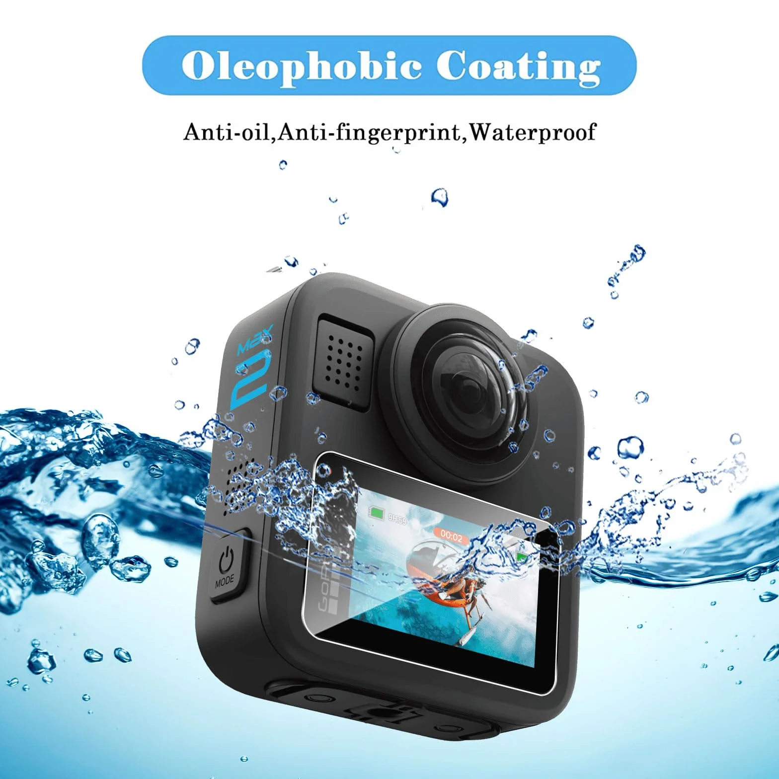 QULLOO Pellicola Protettiva per GoPro MAX 2, 2 Pezzi HD Vetro Temperato Durezza 9H Anti-graffio Schermo Protezione