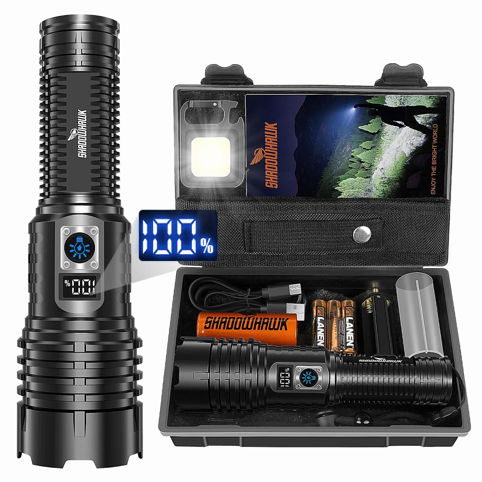 Shadowhawk Torches LED Super Bright Rechargeable, Flashlight 15000 Lumens XHM77.2 Torches Battery Powered, Powerful Tactical Flash Light Torch, USB Hand Torch for Dog Walking Camping Emergency Gift