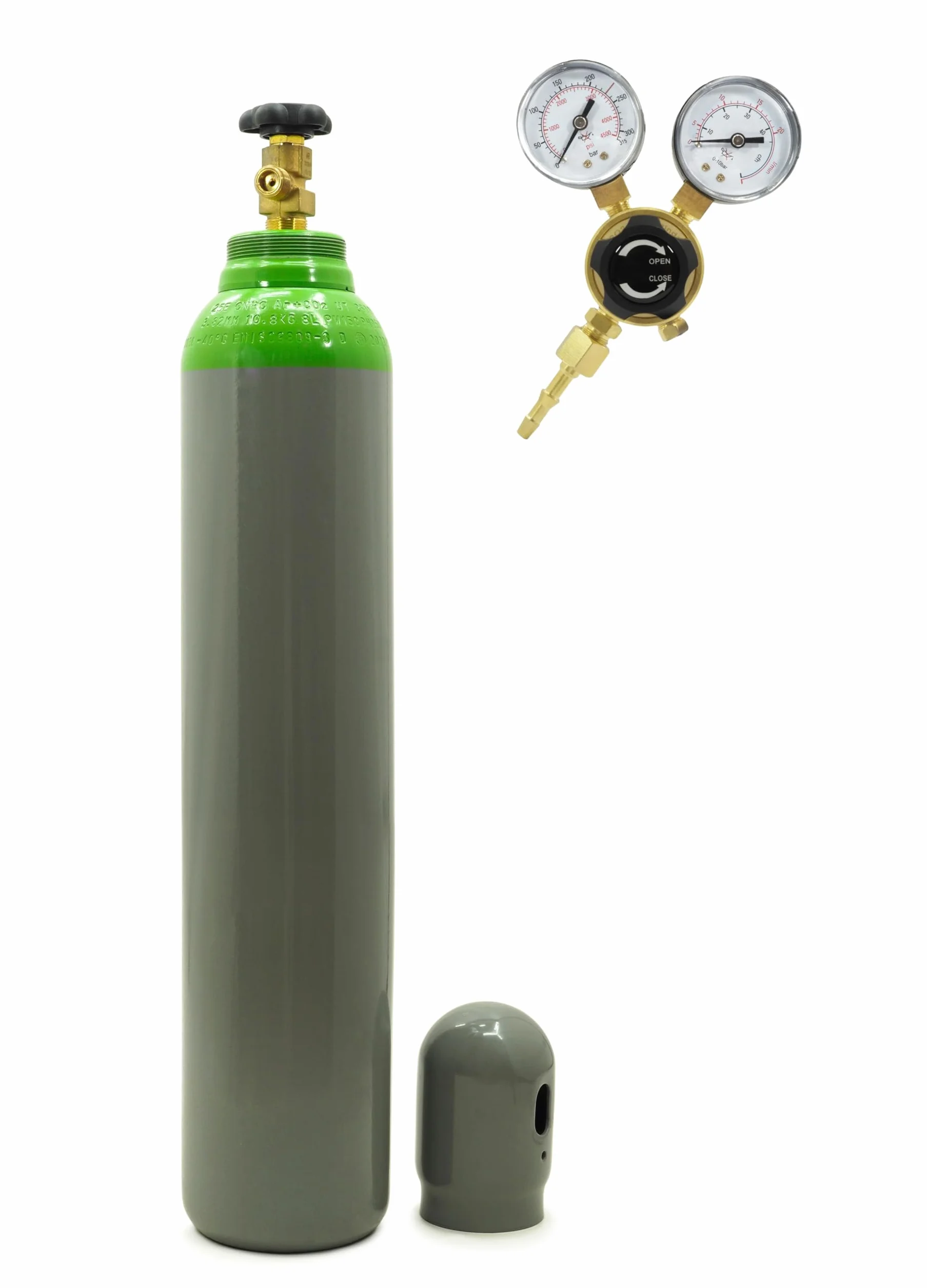 Bombola di gas Argon/CO2 8l 150 bar con riduttore di pressione 2 manometri