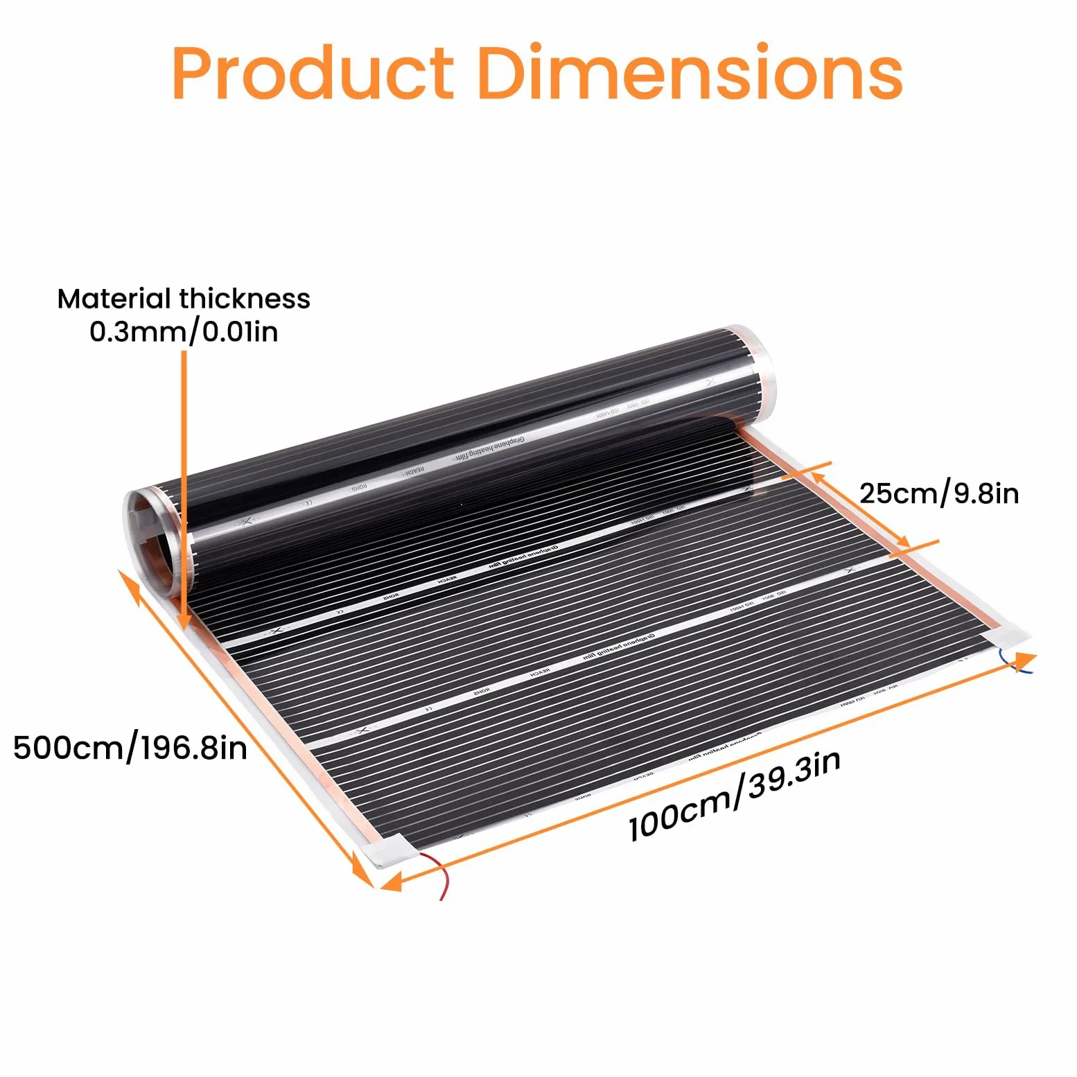 Pellicola riscaldante a infrarossi per riscaldamento a pavimento elettrico, set da 100 cm, 220 W/m², 2,5 m² Riscaldamentos efficiente ed economico per riscaldamento a pavimento, parete o soffitto fai