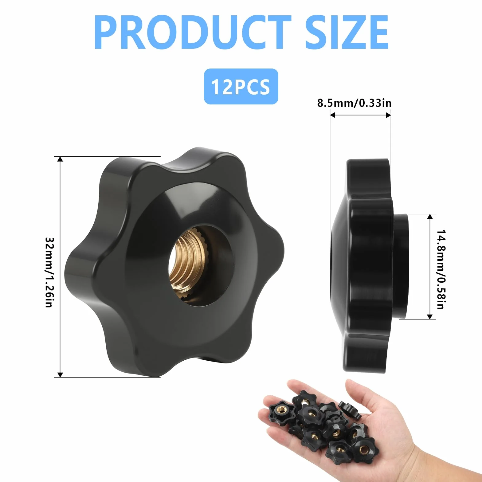 Dado a stella M8 × 32 mm – Bottone a farfalla in plastica e ottone – Fissaggio manuale antiscivolo