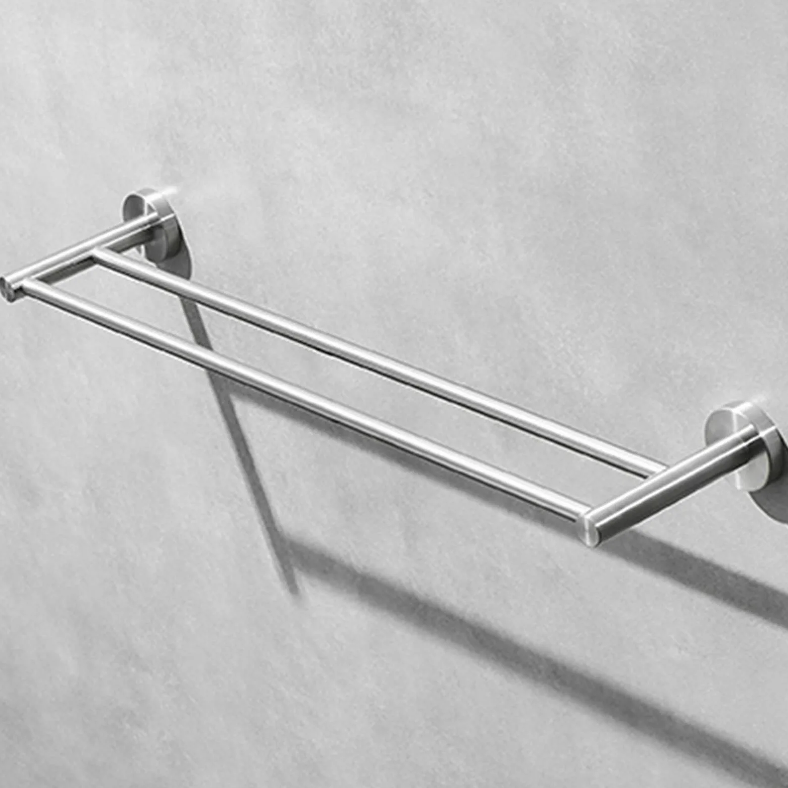 Doppio Portasciugamani da Bagno, Lungo, 40Cm-100Cm, Finitura Argento Spazzolato, Portasalviette Sustowel, Appendiabiti A Parete con Base Rotonda, Appendiabiti da Cucina/40Cm