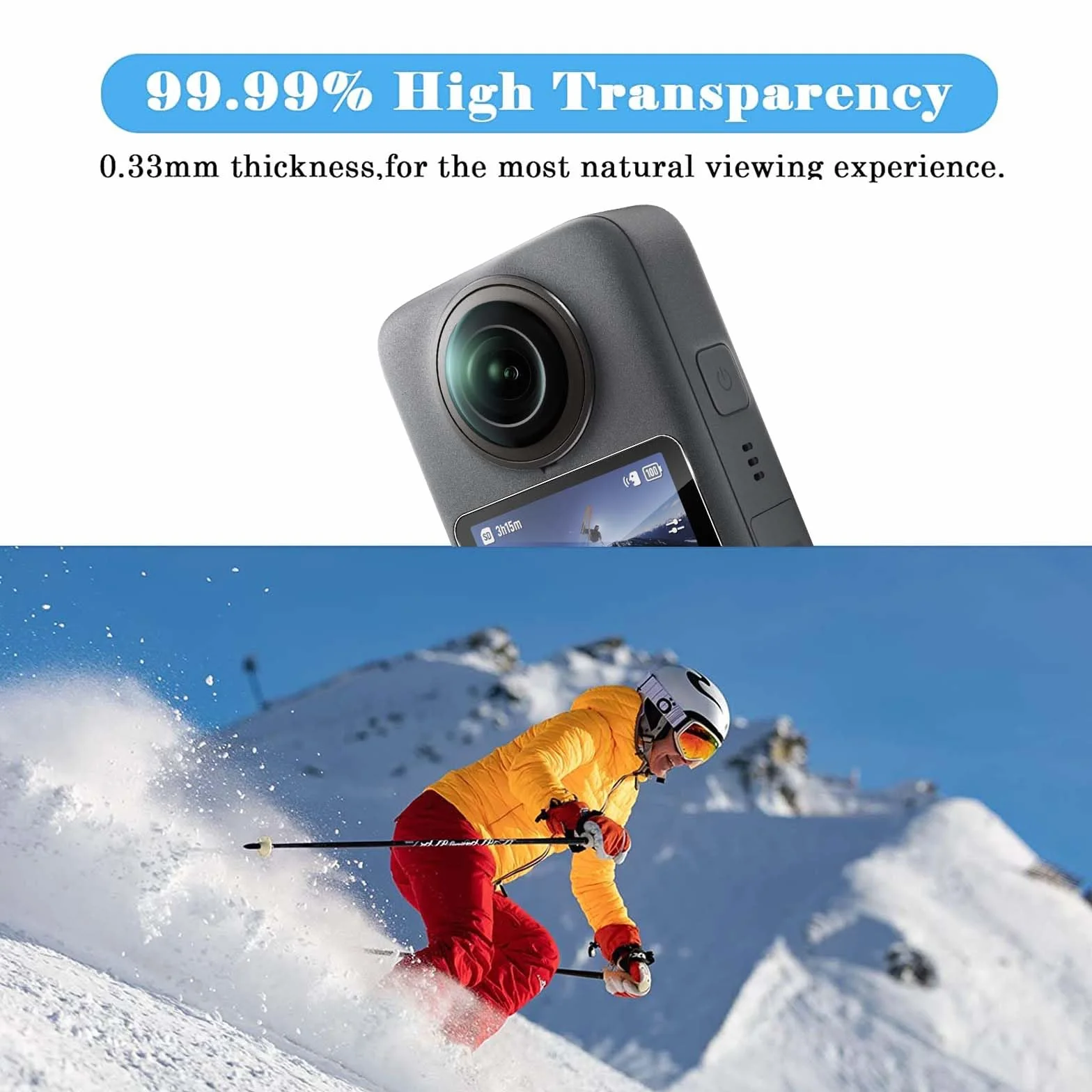 QULLOO Pellicola Vetro Protettiva per DJI Osmo 360 Accessories, Durezza 9H Anti-graffio HD Vetro Temperato Fotocamera Protezione [3 Pezzi]