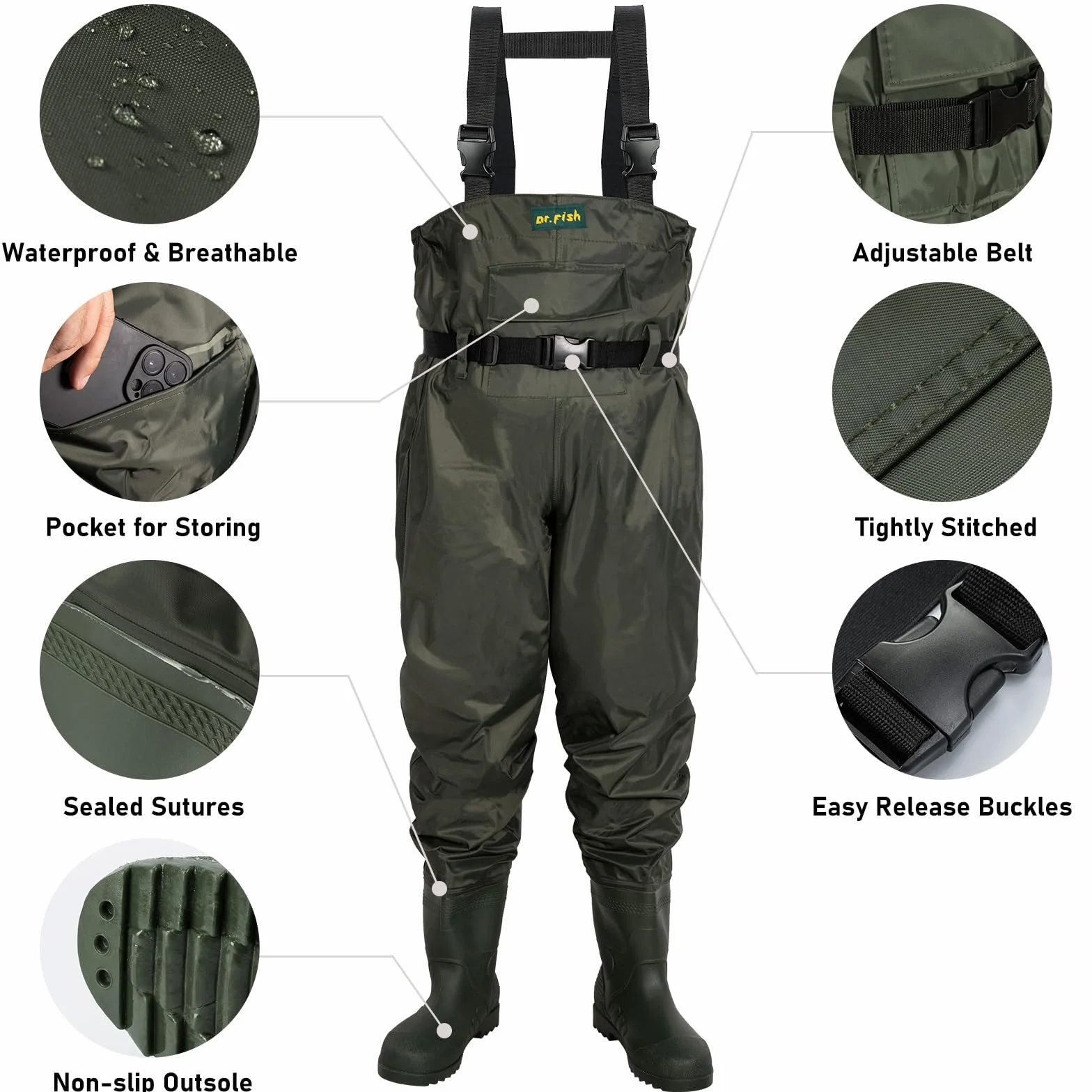 Dr.Fish Trampolieri da pesca taglia UK 6-13 Waterpoof con stivali Crosswater per uomo donna pesca alla carpa