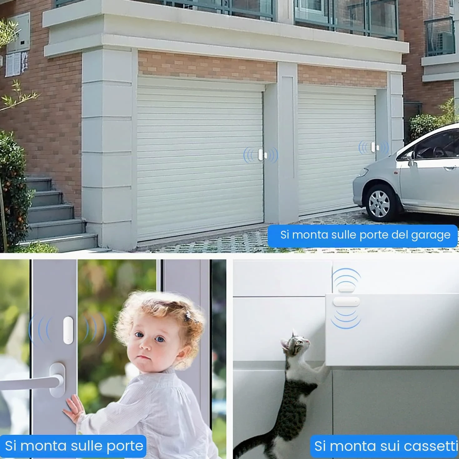 Sensore WiFi per porte e finestre: rilevatori intelligenti, notifiche app, sicurezza domestica compatibile con Alexa e Google