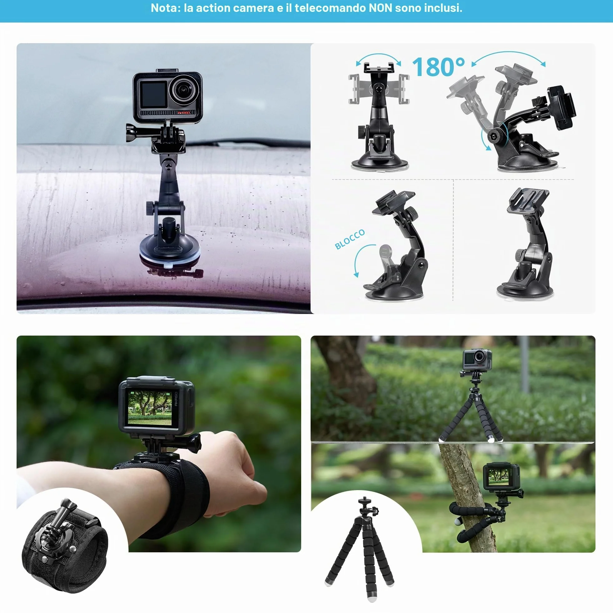 AKASO Kit di Accessori per Action Cam Compatibile con GoPro Hero/ Insta360 DJI Vemont Victure APEMAN COOAU WOLFANG e Altro