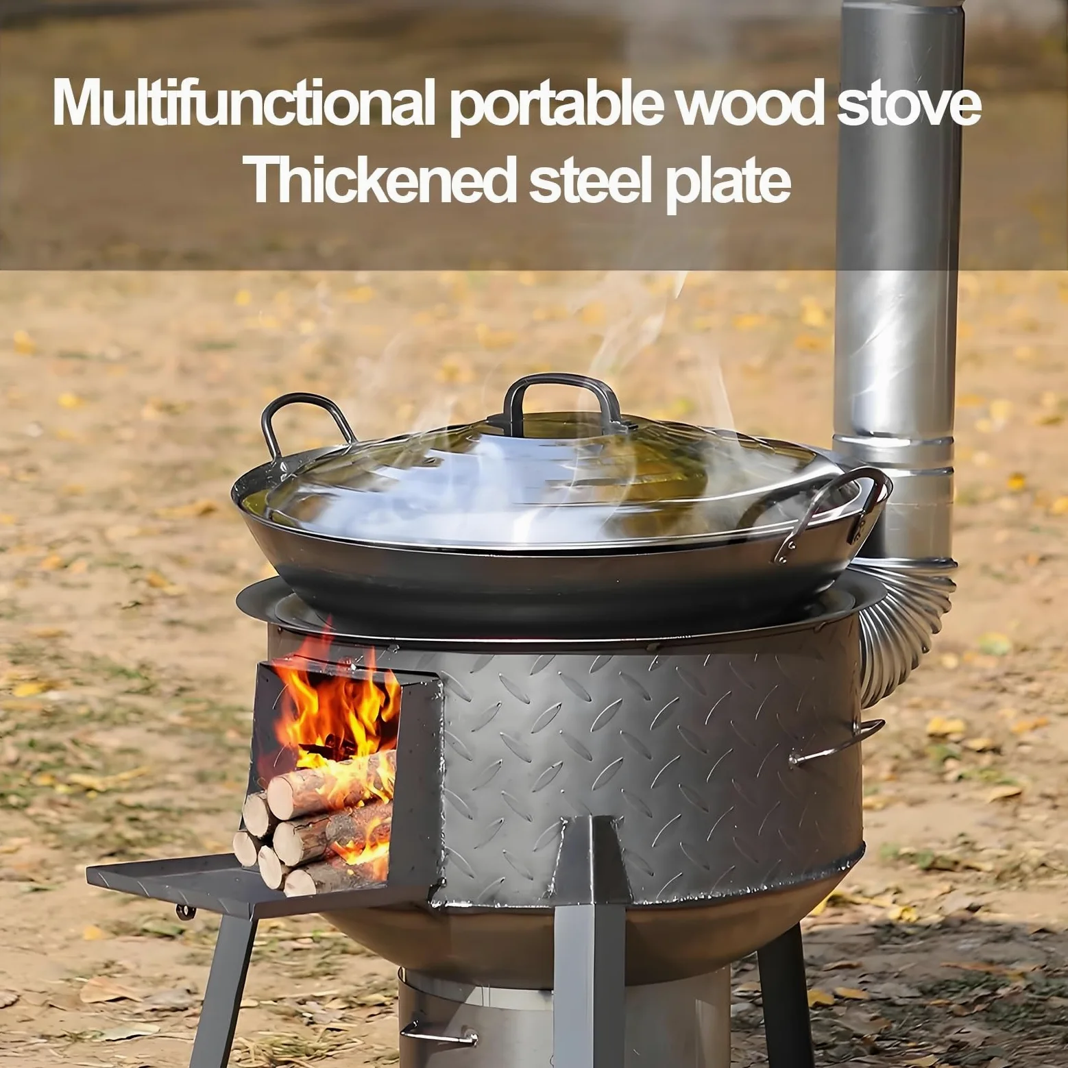 Stufa a Legna Portatile e Smontabile In Acciaio Rinforzato Stufa a Legna In Ghisa Robusta e Durevole con Gambe Rimovibili Estese per Interno ed Esterno(48cm)