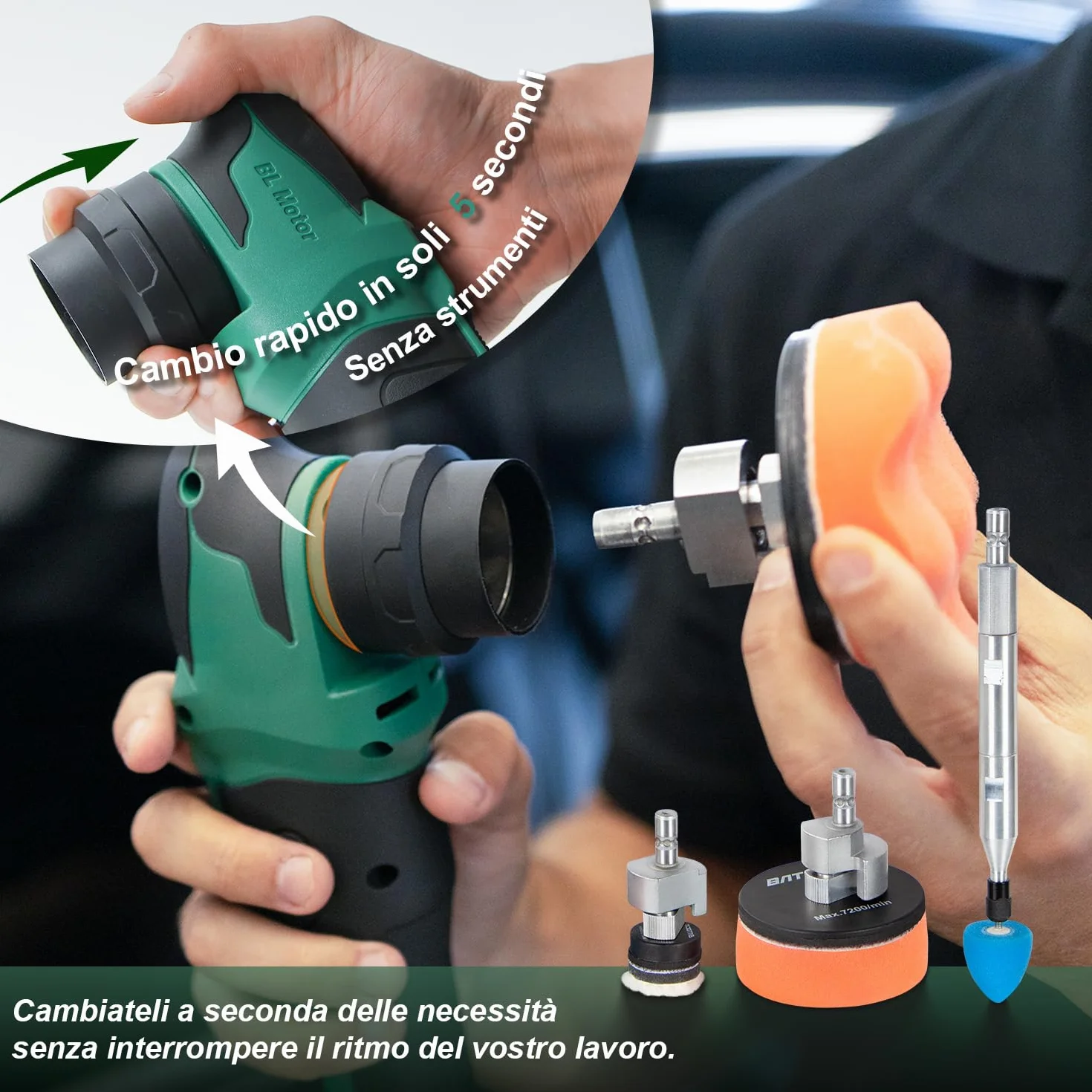 BATOCA S4 Lucidatrice Orbitale Rotativa a Batteria 12V 2.5Ah 2000-5500RPM Kit Lucidatura Auto