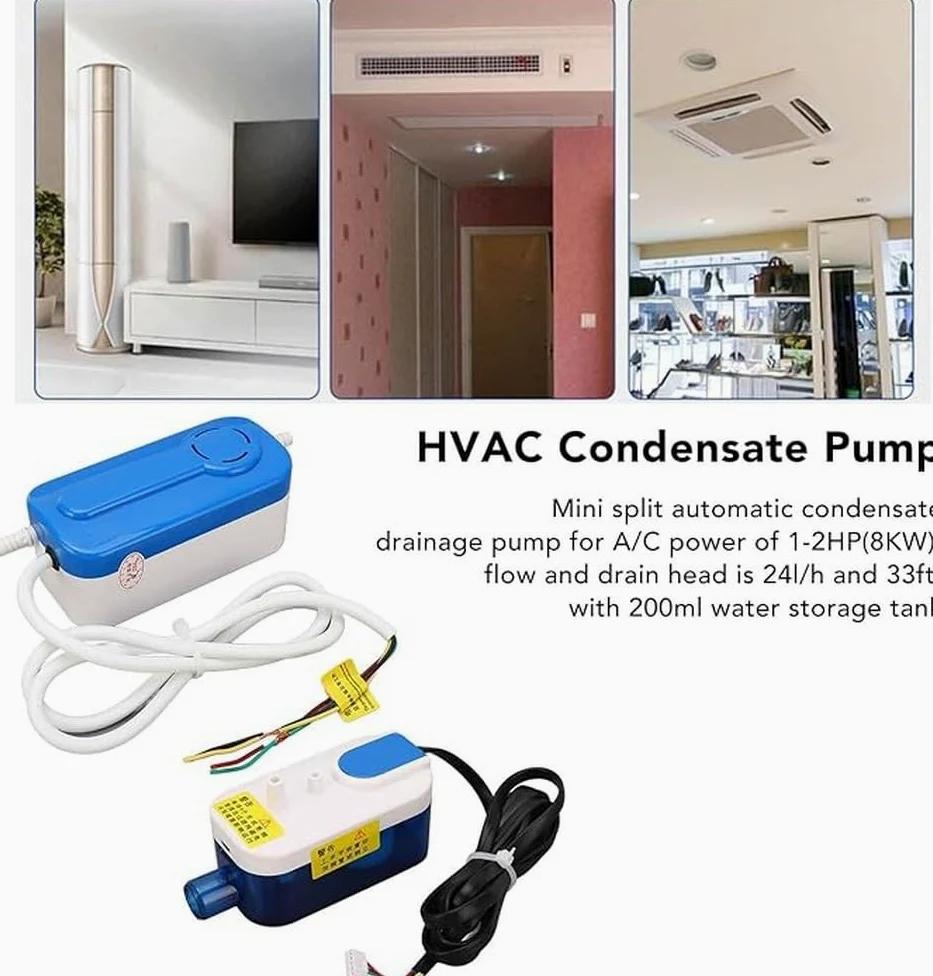 Pompa di condensazione Mini soluzione di drenaggio divisa ad alte | prestazioni con capacità di 33 piedi e cinghia antiurto Mini pompa di condensa divisa Condensa AC