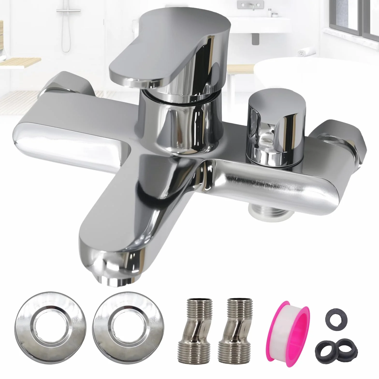 Rubinetto per vasca da bagno montaggio a parete miscelatore monocomando doccia 1/2" cromato