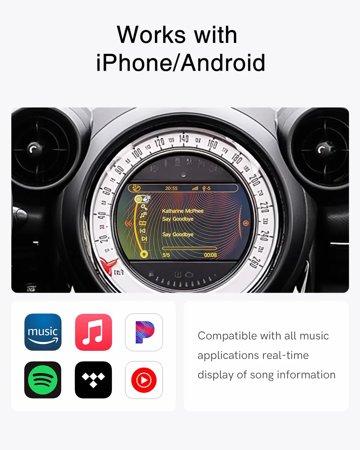Adattatore Bluetooth per auto per BMW Mini CIC con Boost CD Sistema- Cavo USB e AUX Connettività, trasmettitore Bluetooth compatibile con iOS/Android